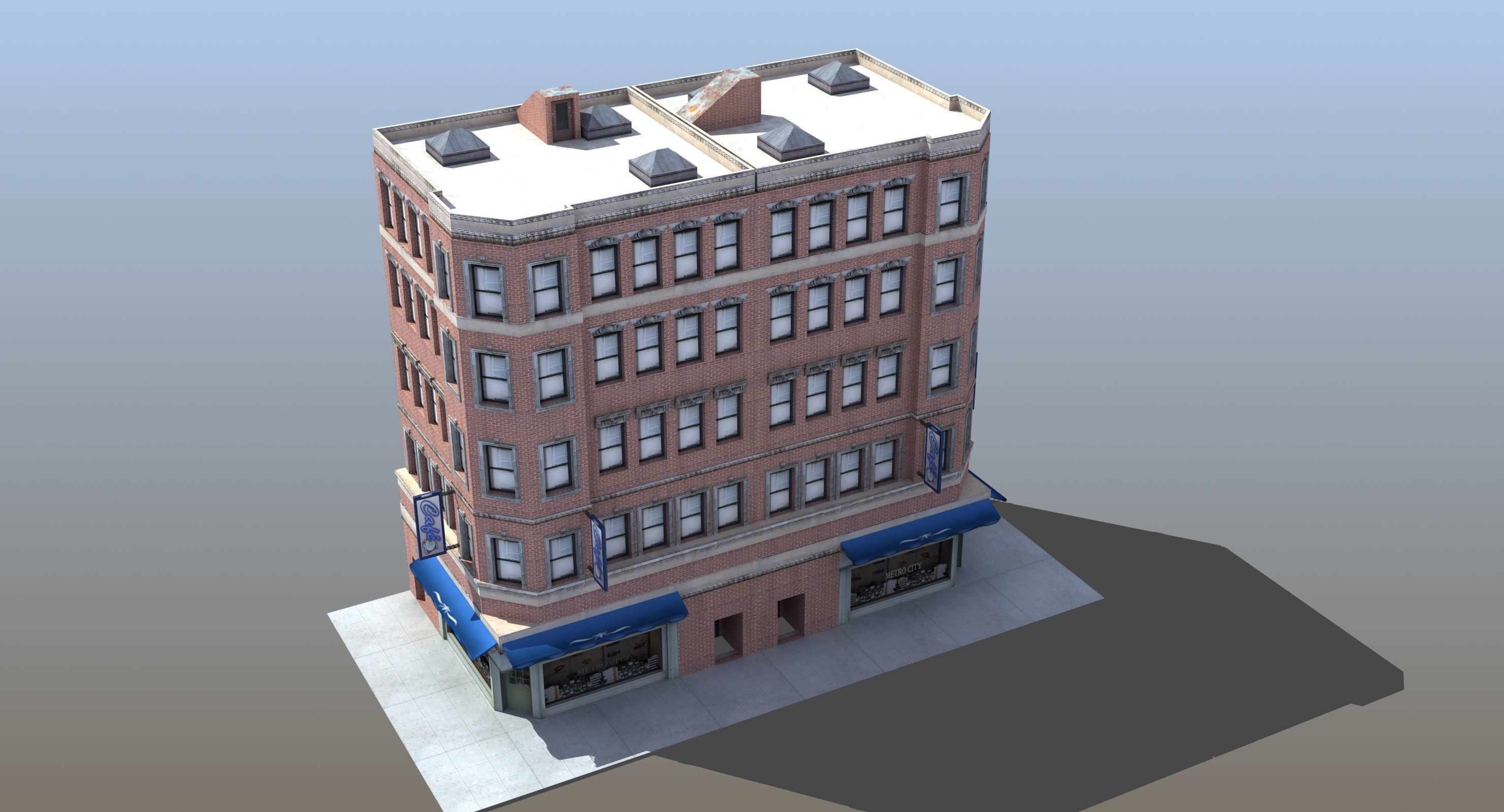 Downtown Store Building Low-poly 3D model_7
