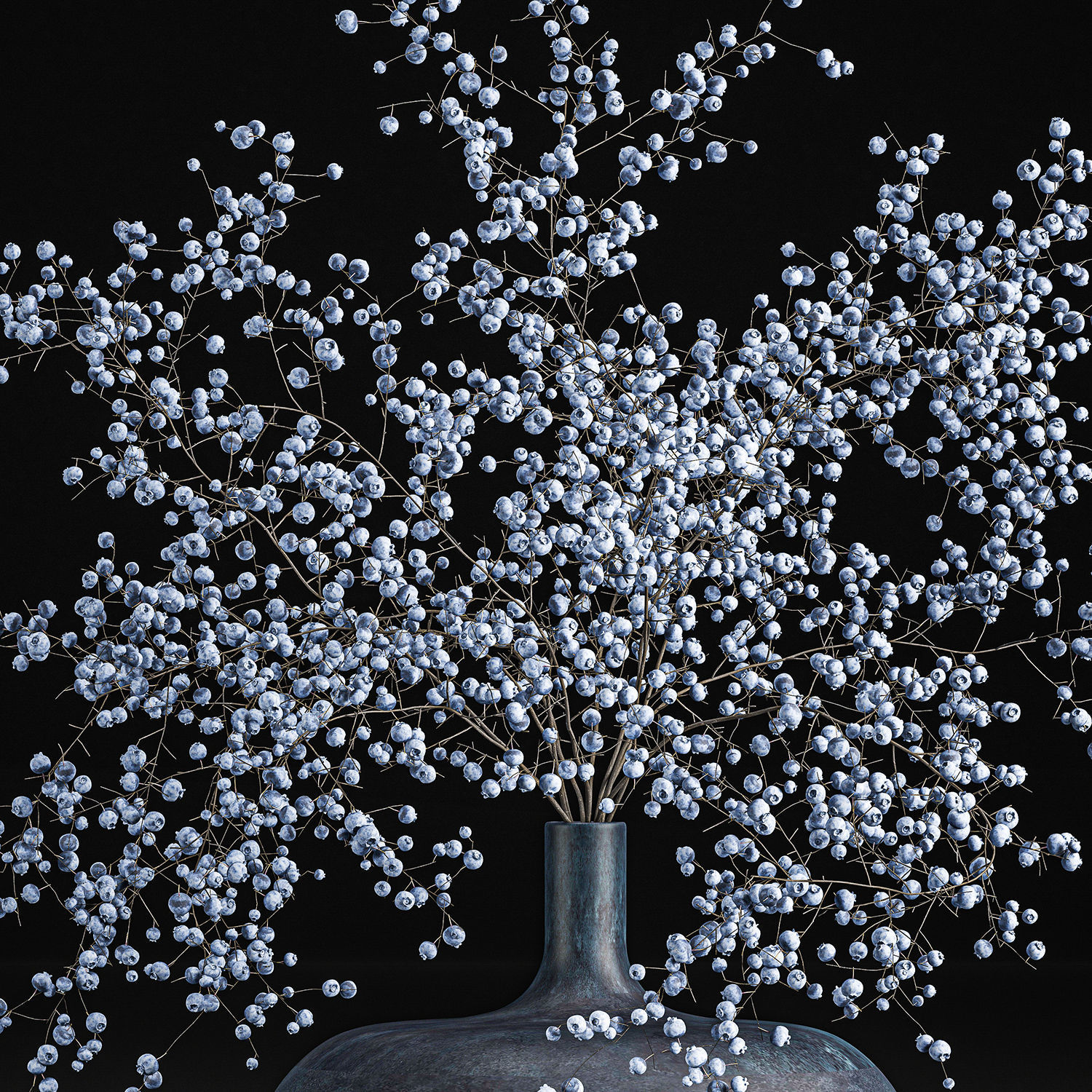 Bouquet of branches with blueberries in a vase 95 3D model_3