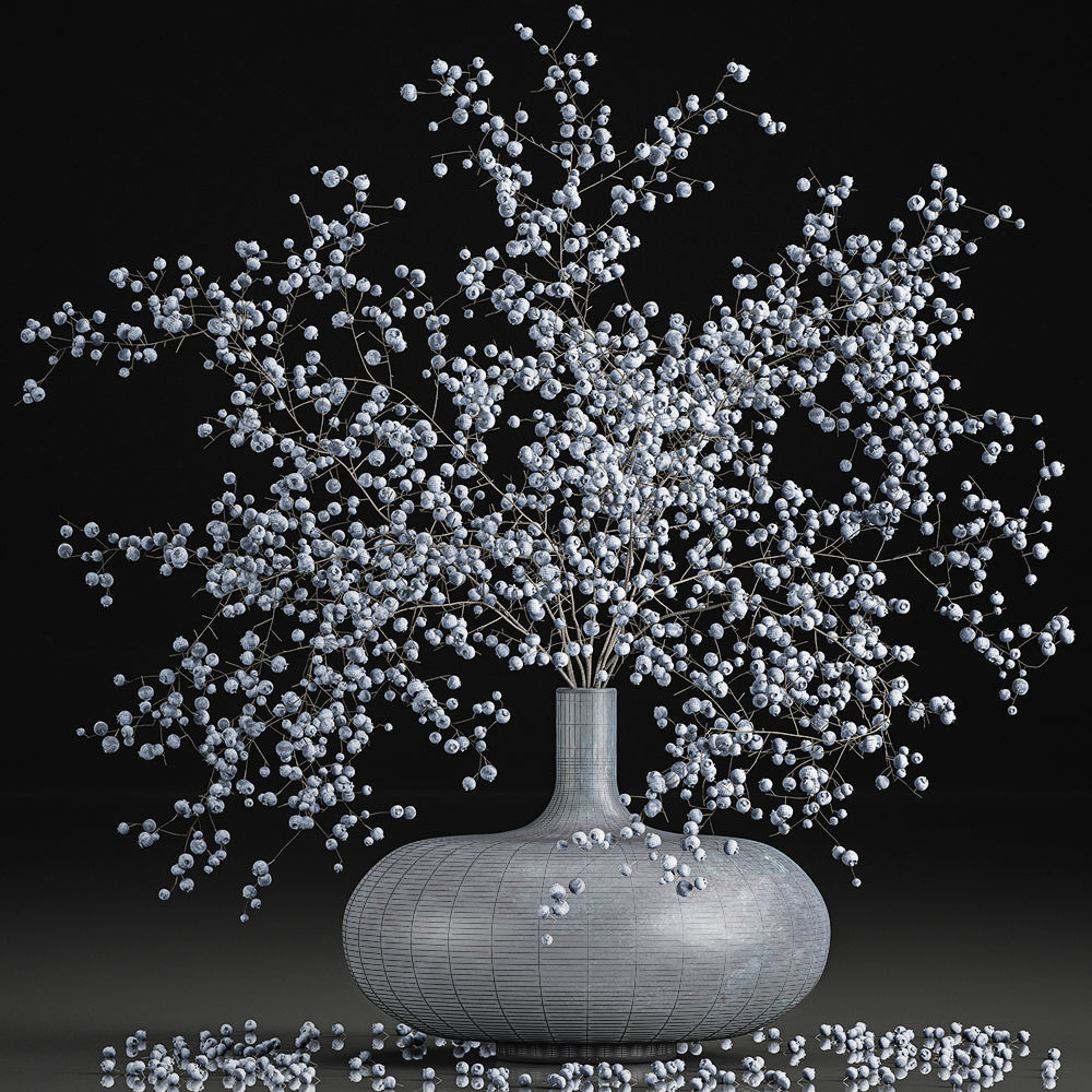 Bouquet of branches with blueberries in a vase 95 3D model_6