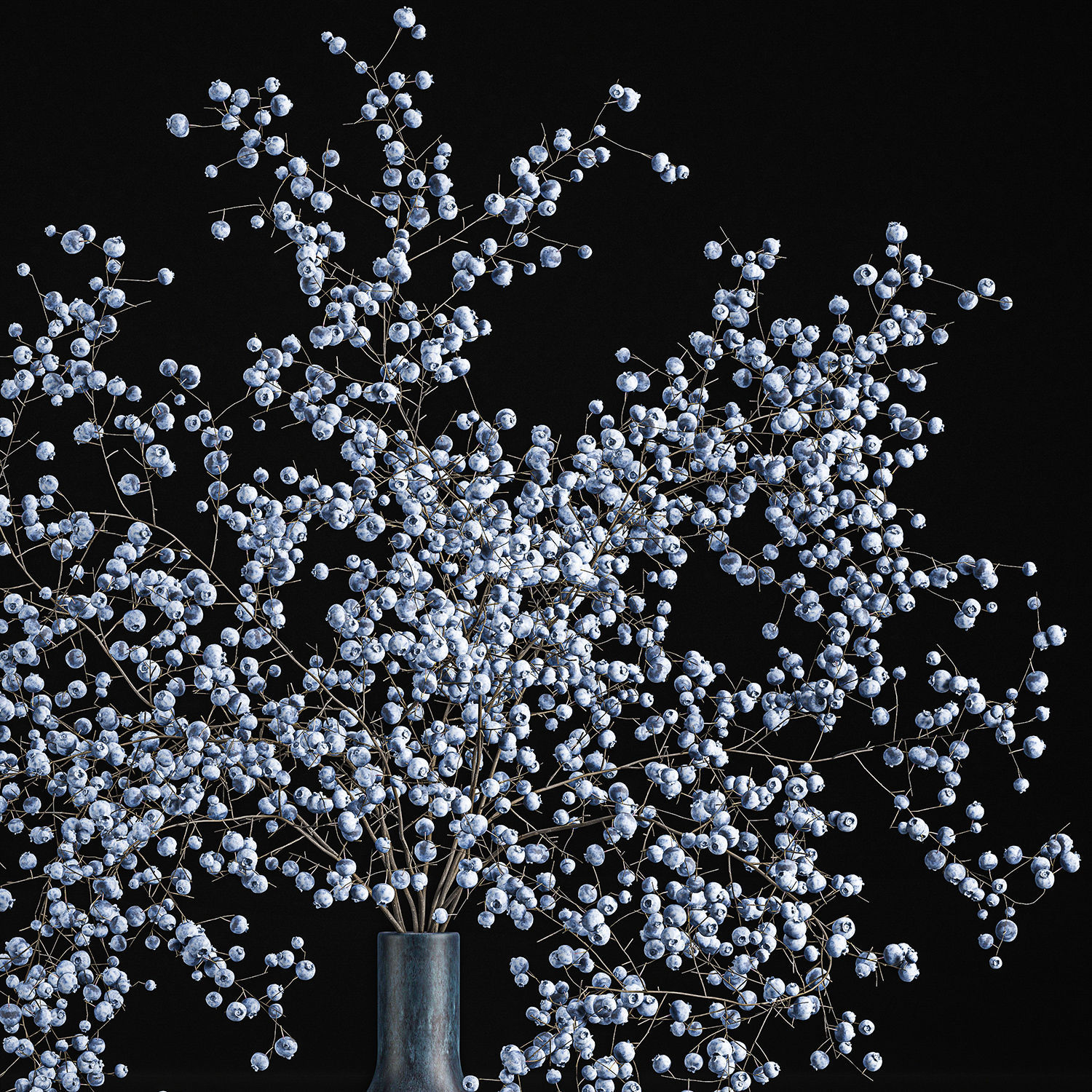 Bouquet of branches with blueberries in a vase 95 3D model_4