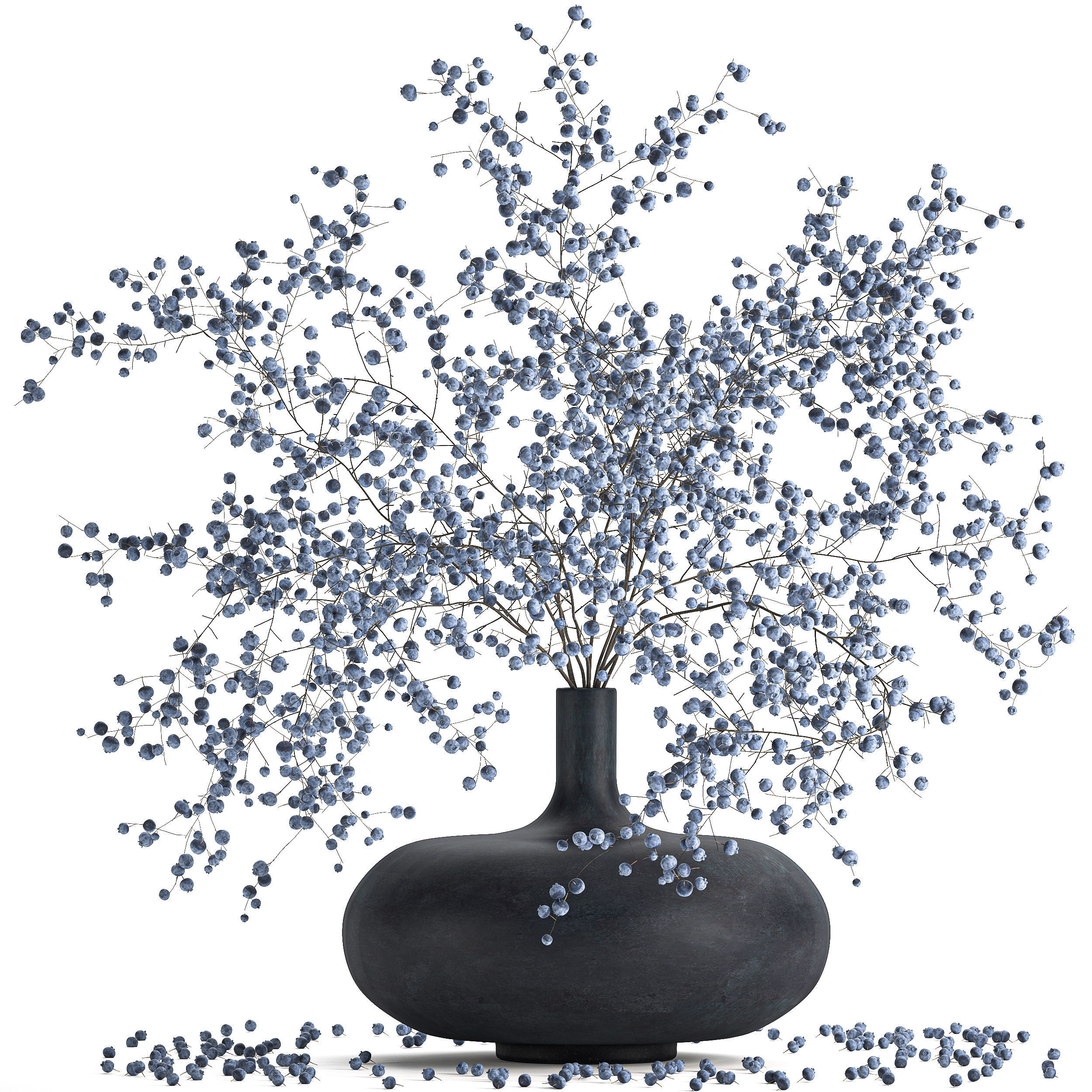 Bouquet of branches with blueberries in a vase 95 3D model_2