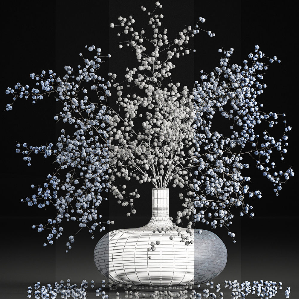 Bouquet of branches with blueberries in a vase 95 3D model_5