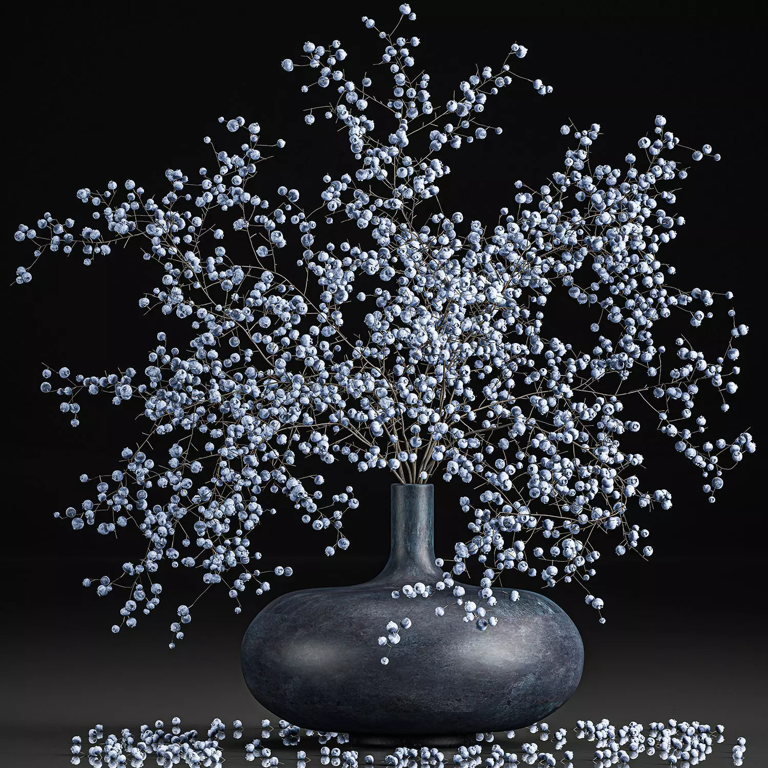 Bouquet of branches with blueberries in a vase 95 3D model_0