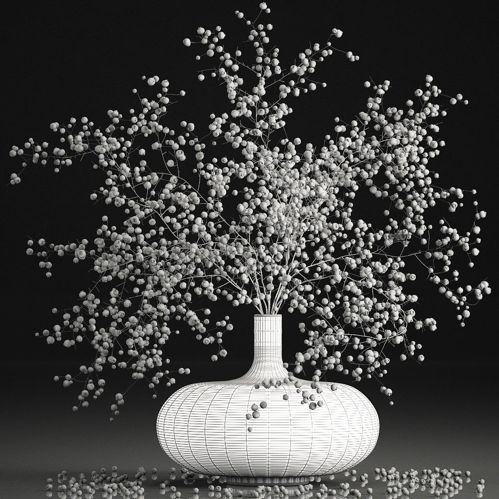 Bouquet of branches with blueberries in a vase 95 3D model_7