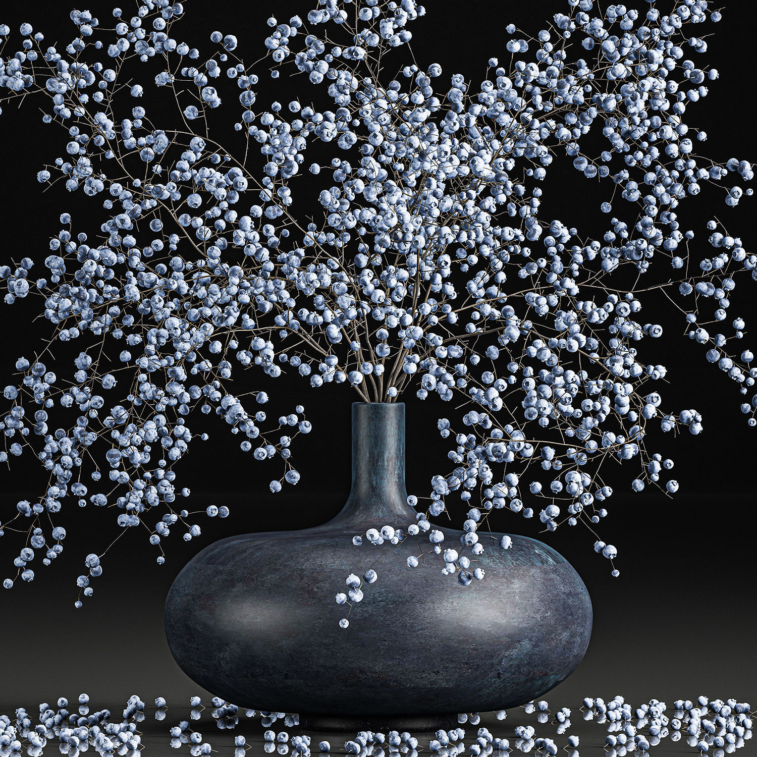 Bouquet of branches with blueberries in a vase 95 3D model_1