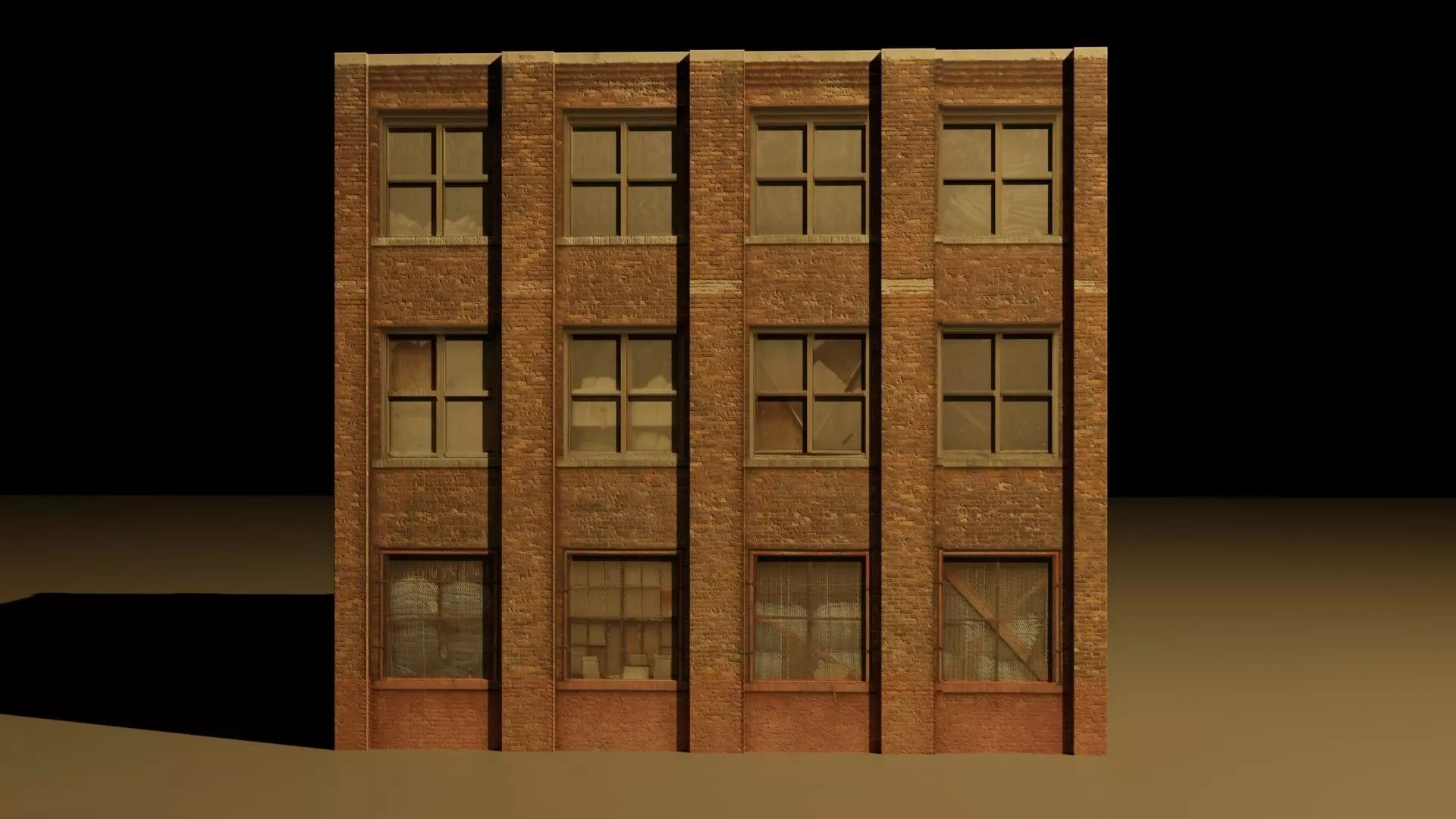 3D building model brick with windows Free 3D model