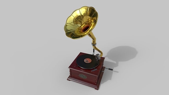Gramophone and Record Low-poly 3D model