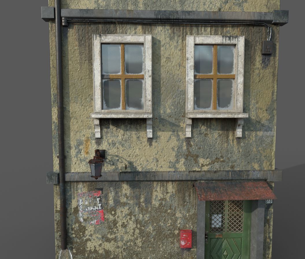 Worn European House With Graffiti 3D model_11