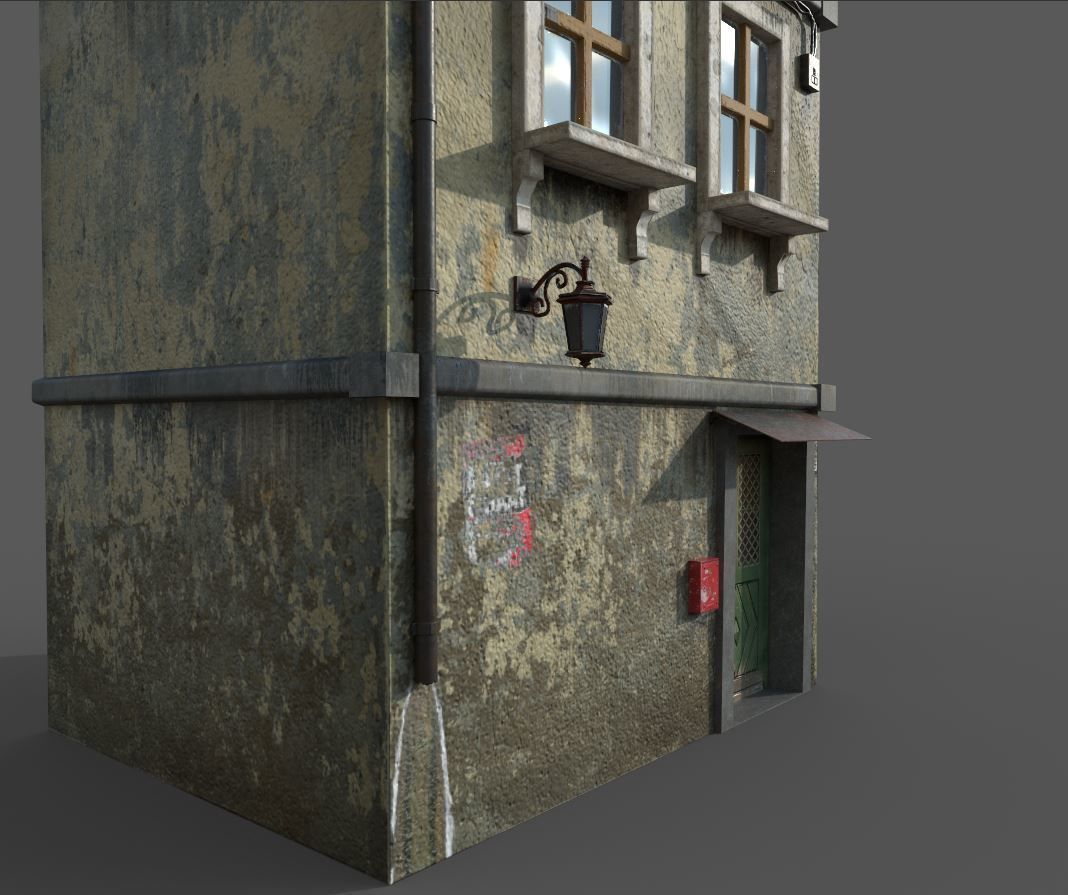 Worn European House With Graffiti 3D model_2