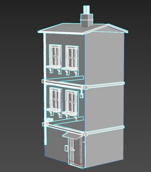 Worn European House With Graffiti 3D model_15