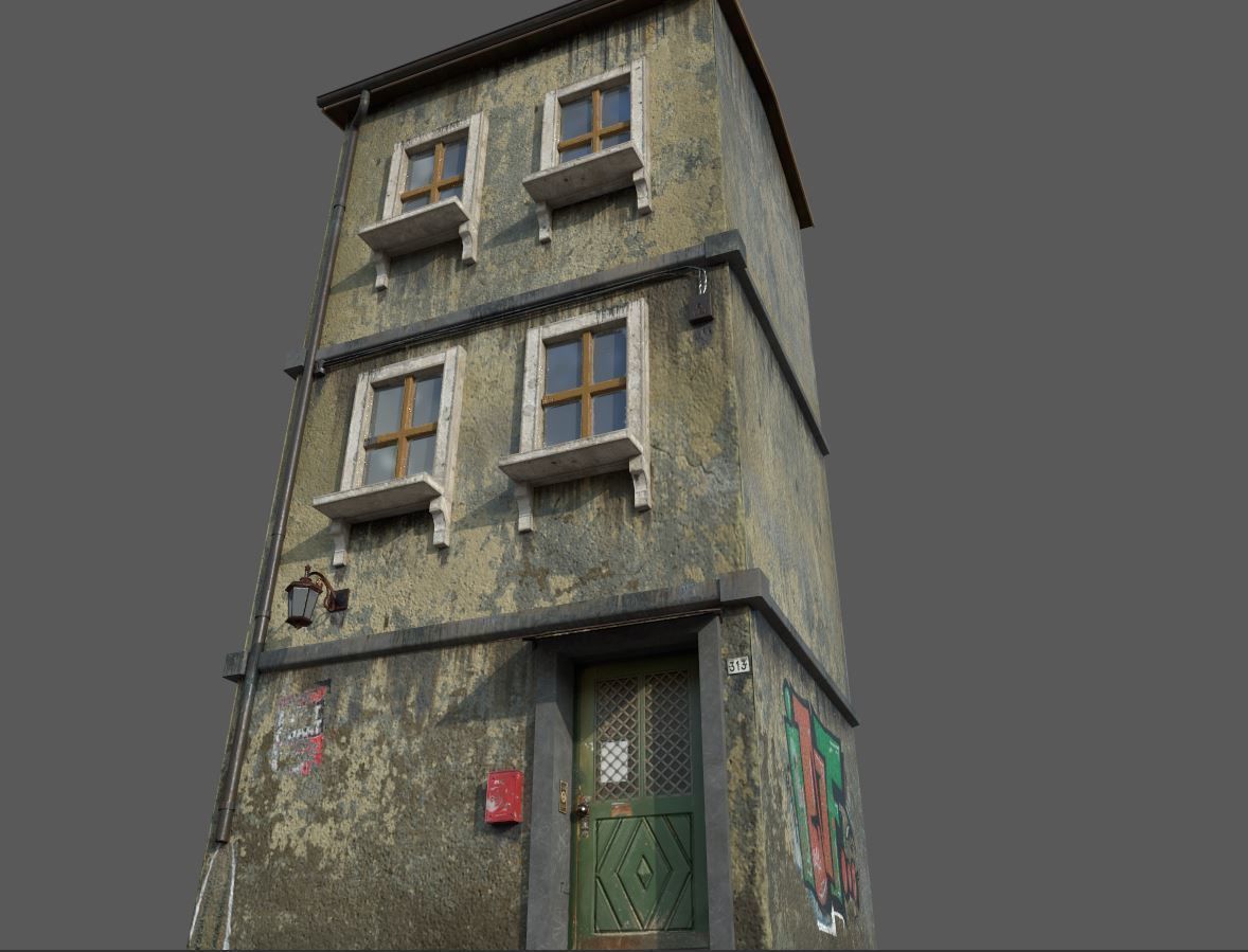 Worn European House With Graffiti 3D model_3