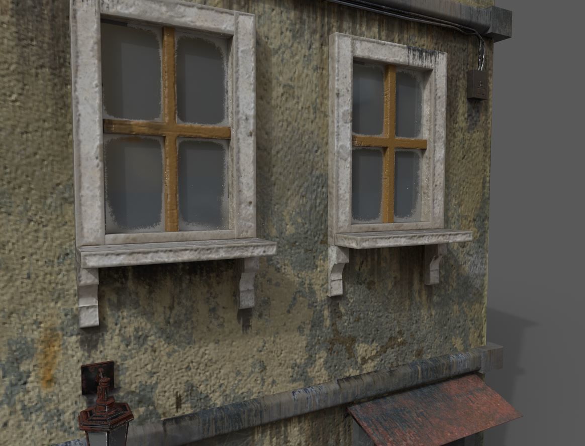 Worn European House With Graffiti 3D model_6