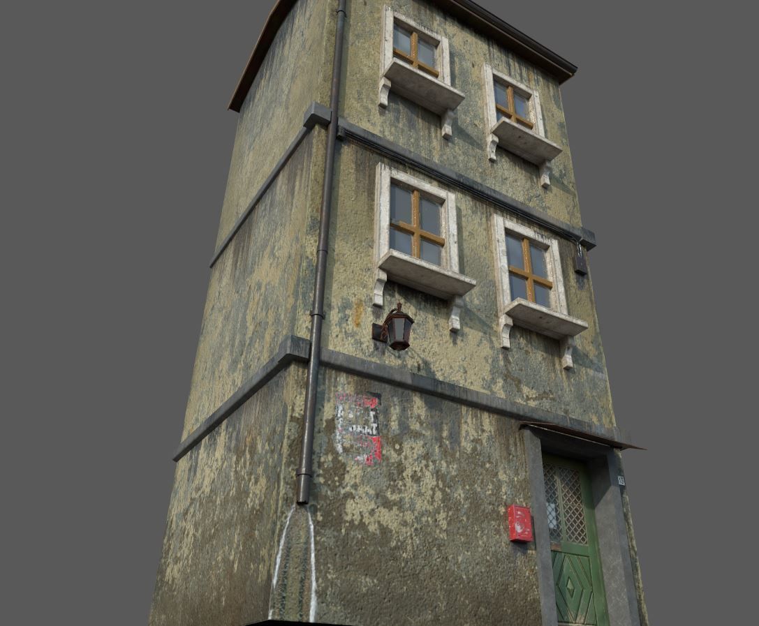 Worn European House With Graffiti 3D model_4