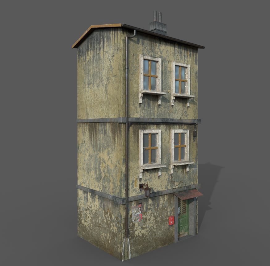 Worn European House With Graffiti 3D model_8