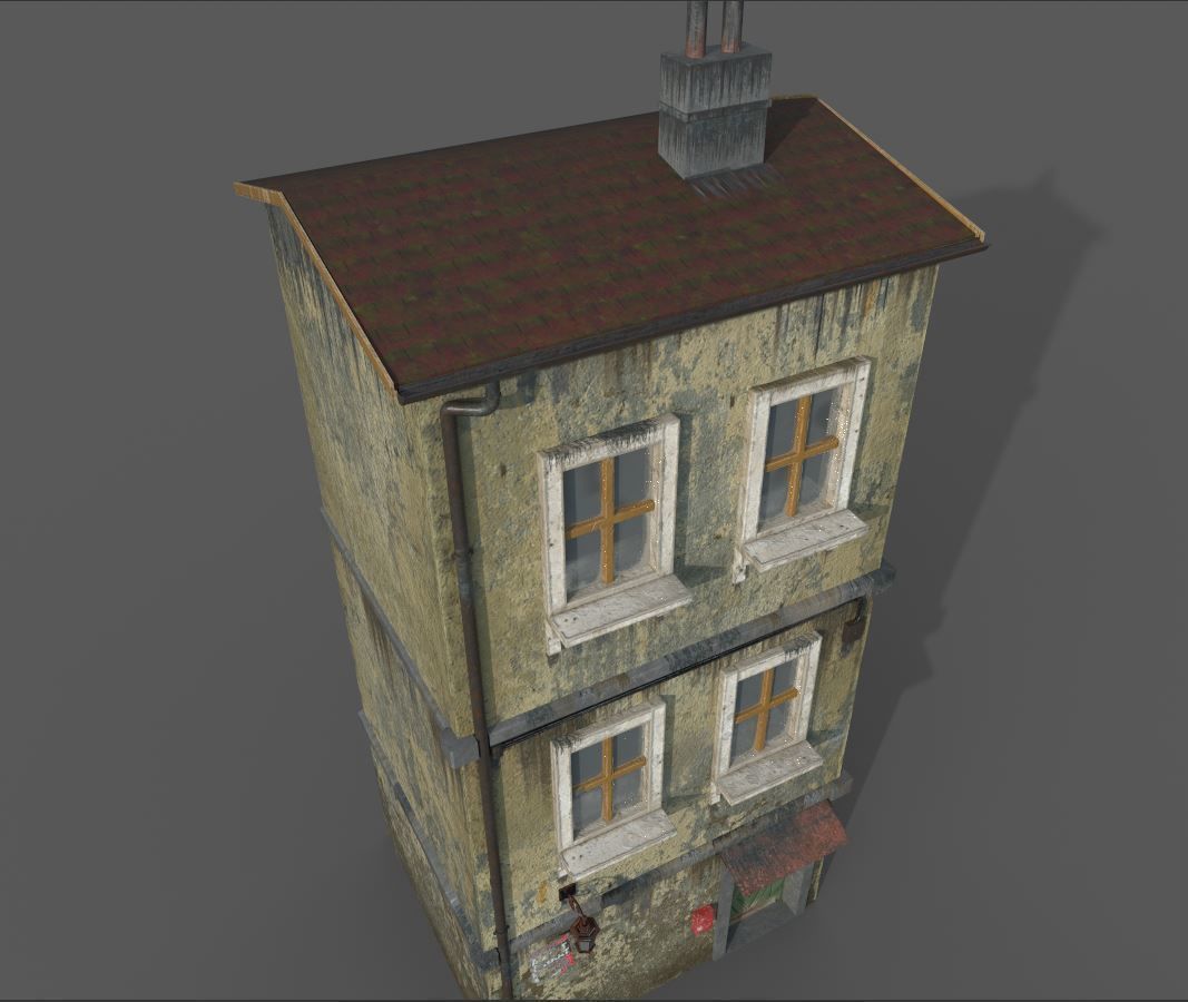 Worn European House With Graffiti 3D model_10