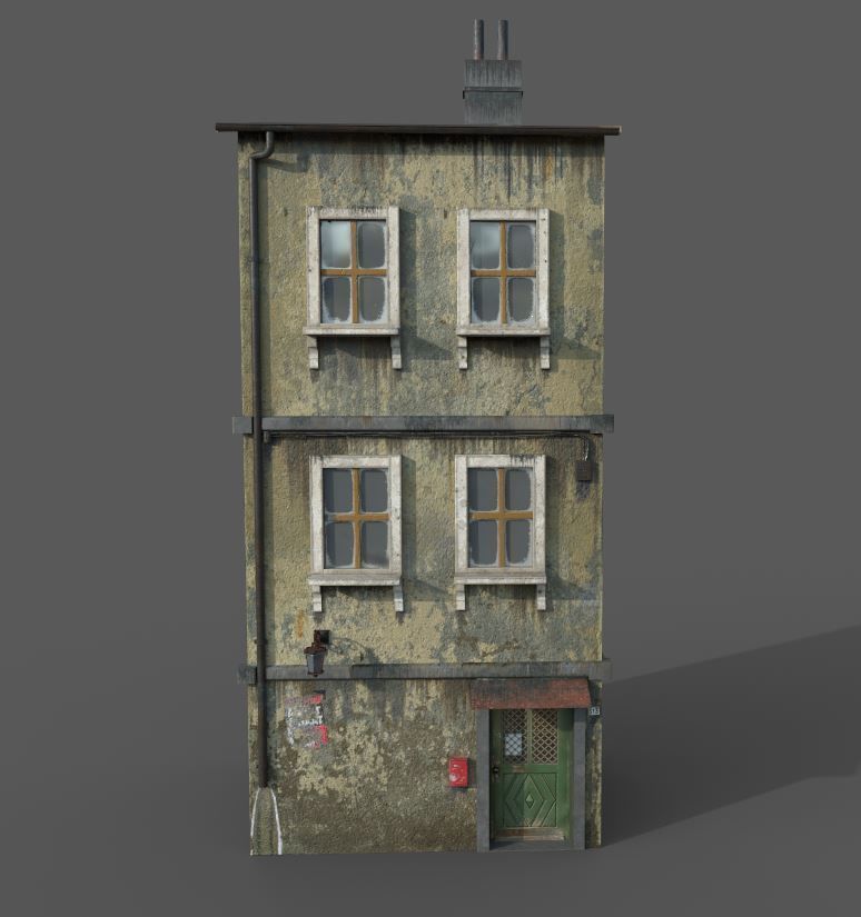Worn European House With Graffiti 3D model_7