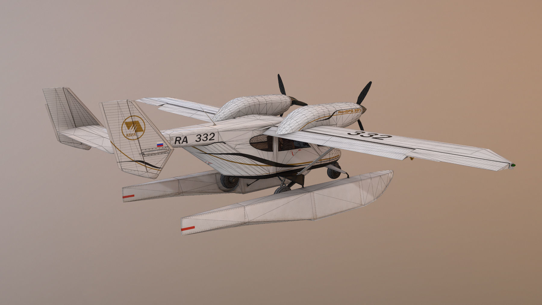 Accord-201 Floatsplane BlackGoldLines Livery Low-poly 3D model_25