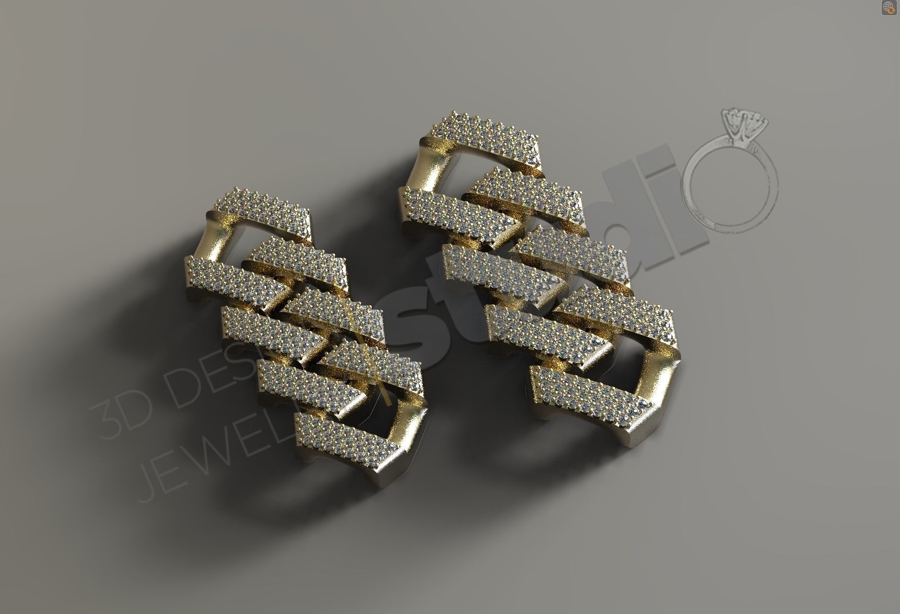 Cuban chainlink 3d model with and without stones