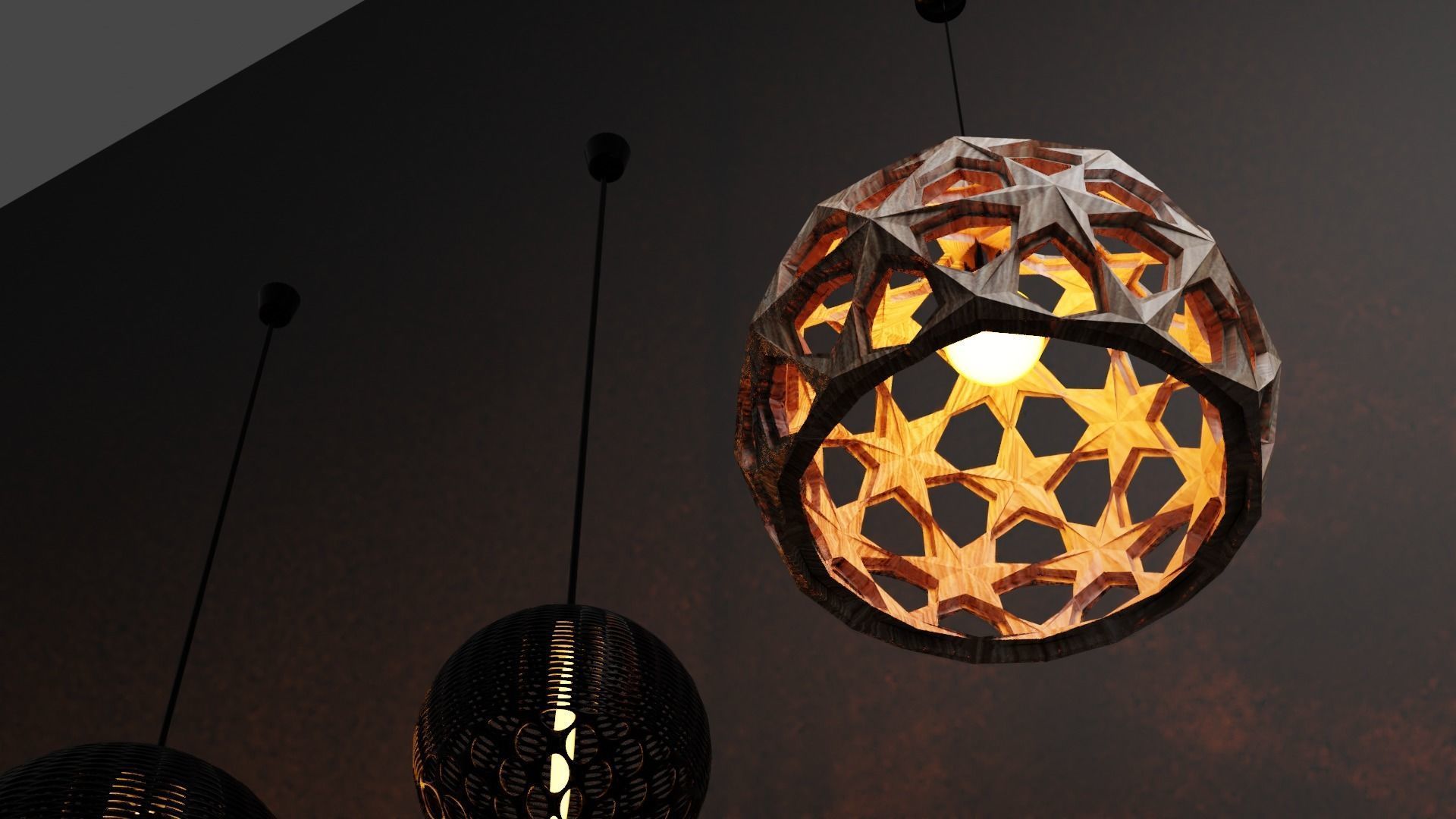 Pendant Lights with Metal Wood and Cooper Fitting 3D model_1