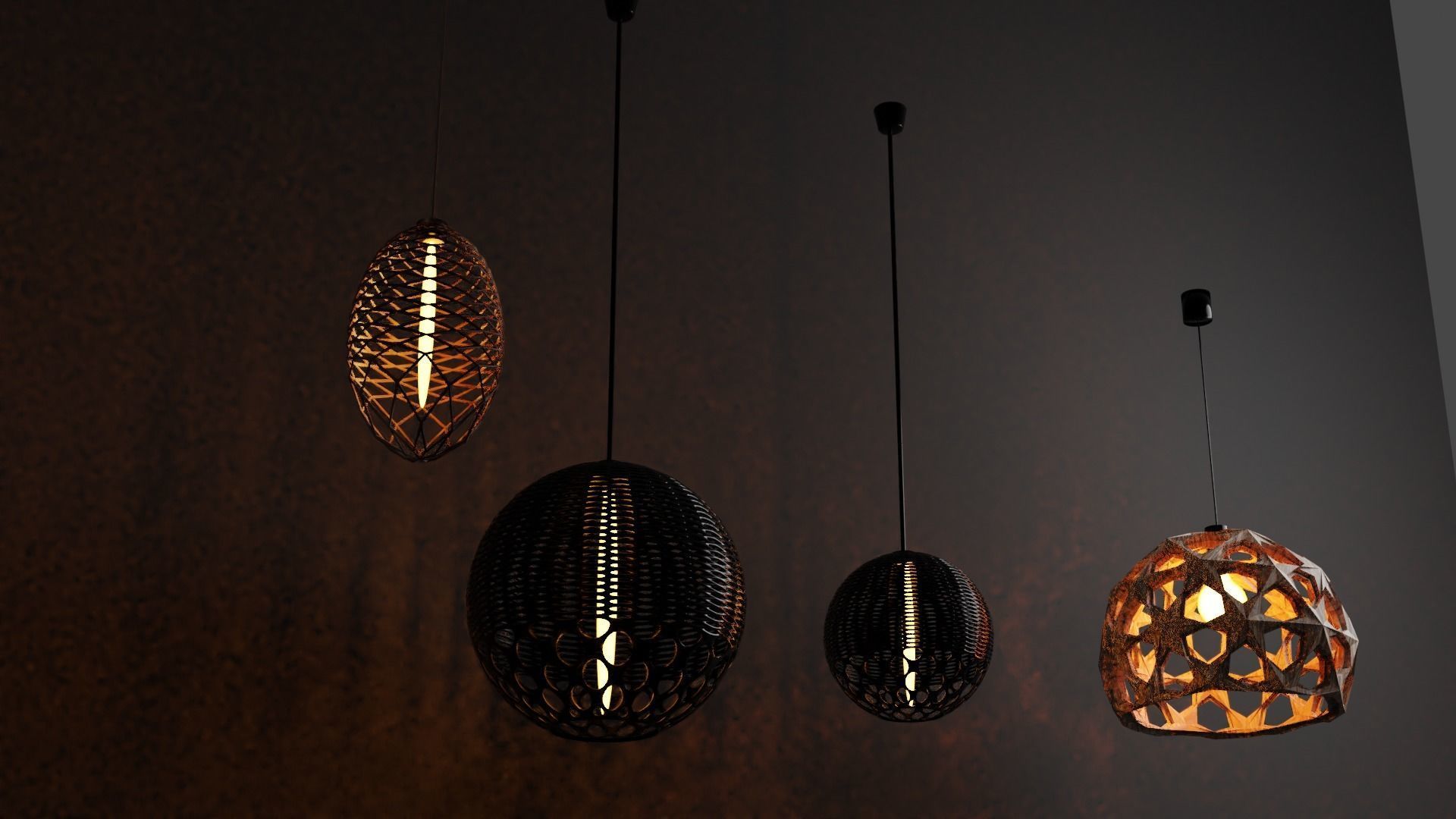 Pendant Lights with Metal Wood and Cooper Fitting 3D model_5