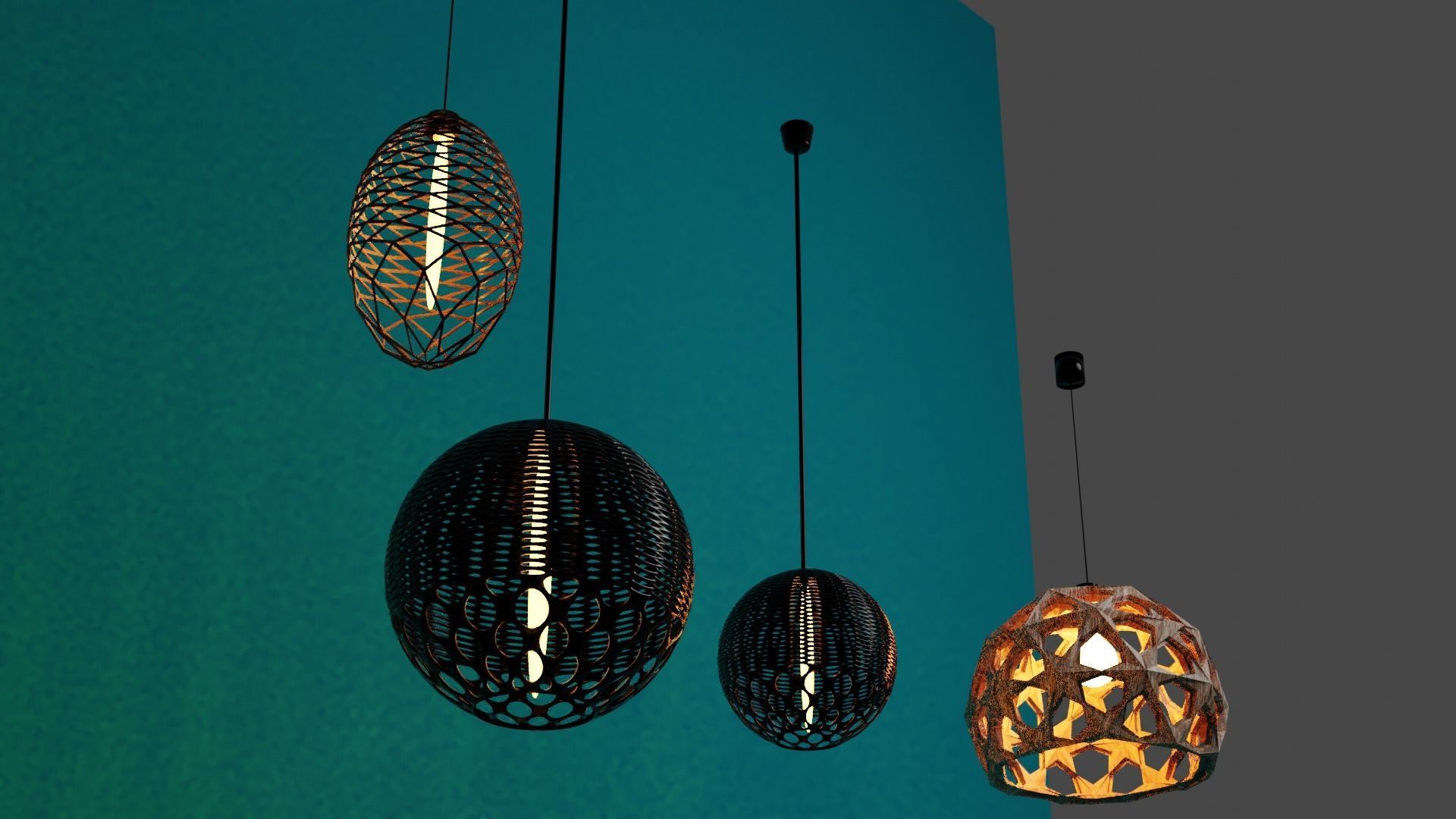 Pendant Lights with Metal Wood and Cooper Fitting 3D model_4