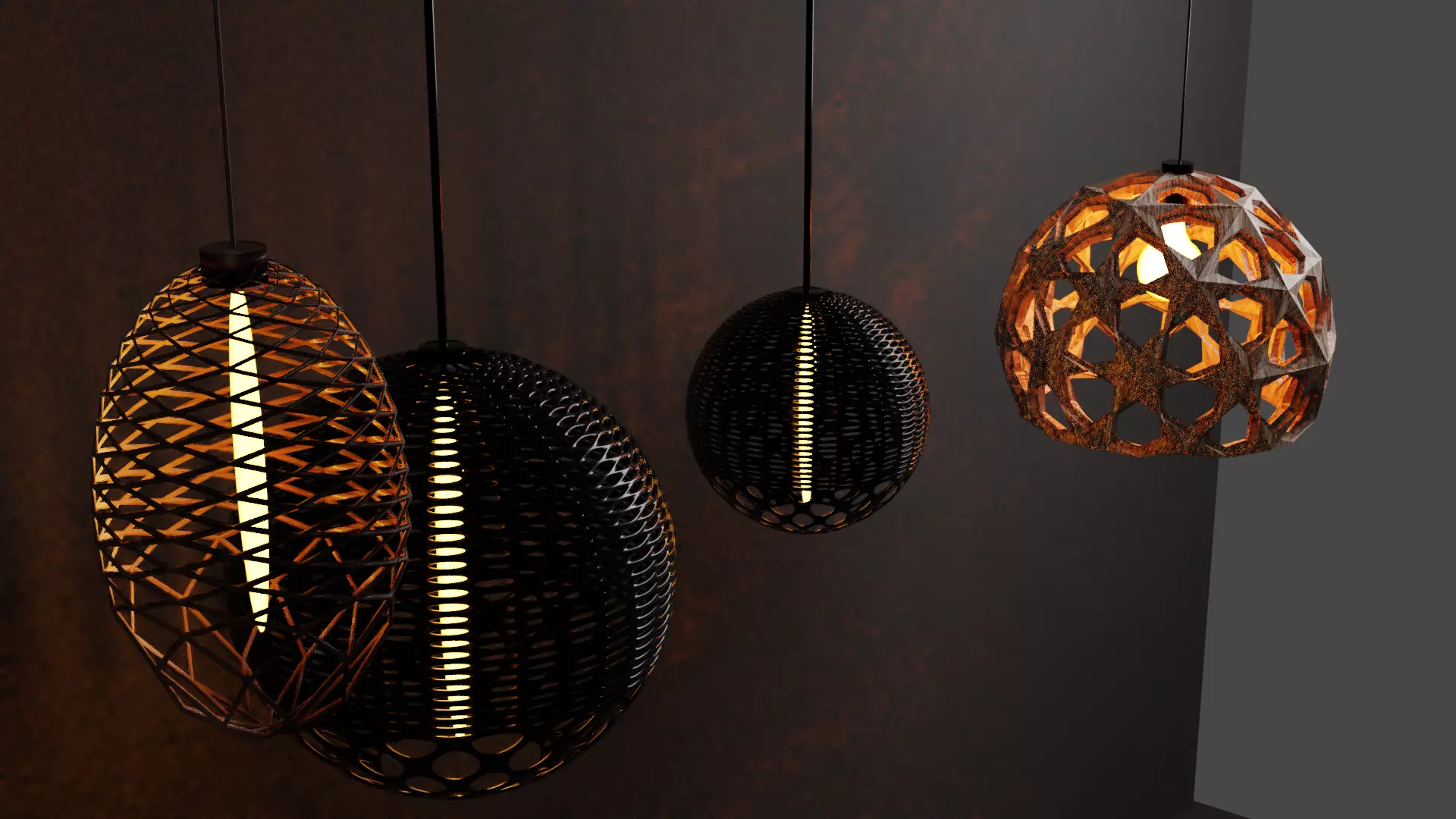 Pendant Lights with Metal Wood and Cooper Fitting 3D model_0