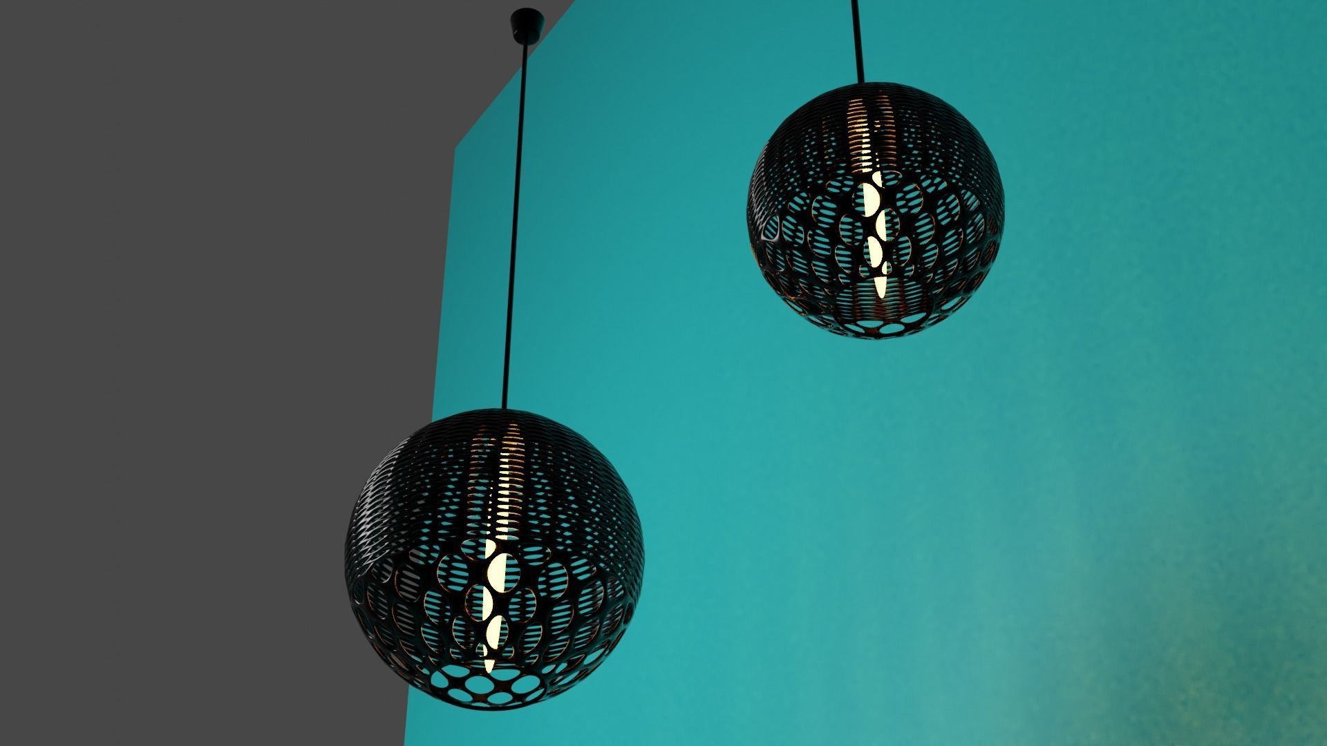 Pendant Lights with Metal Wood and Cooper Fitting 3D model_2