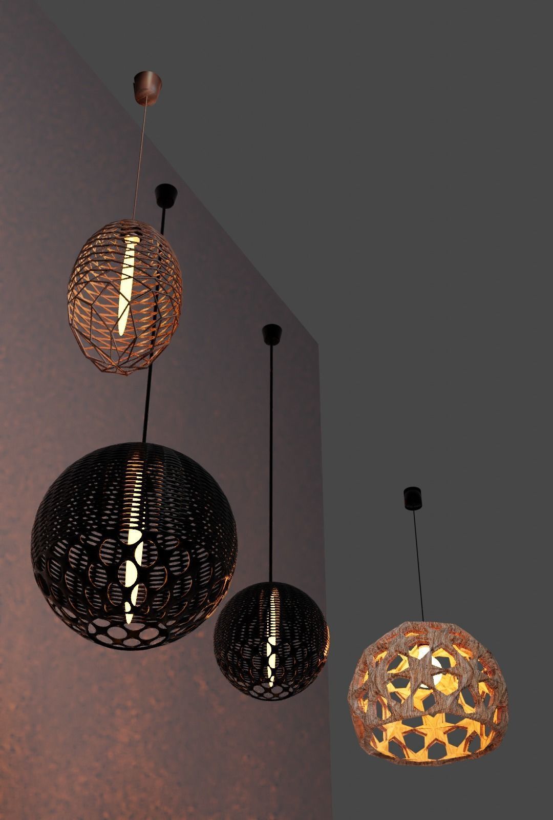 Pendant Lights with Metal Wood and Cooper Fitting 3D model_3