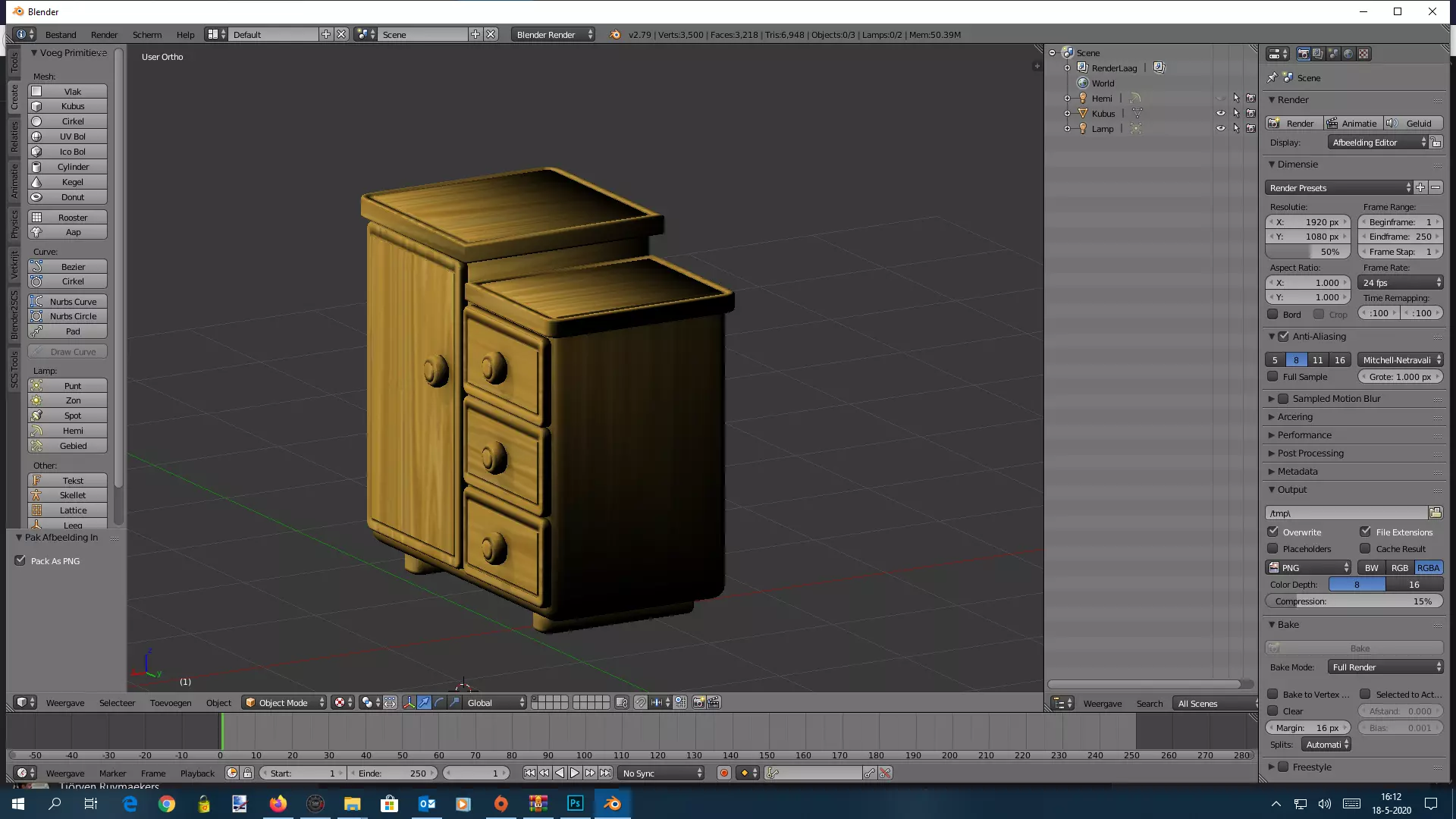closet wooden cabinet Low-poly 3D model_0