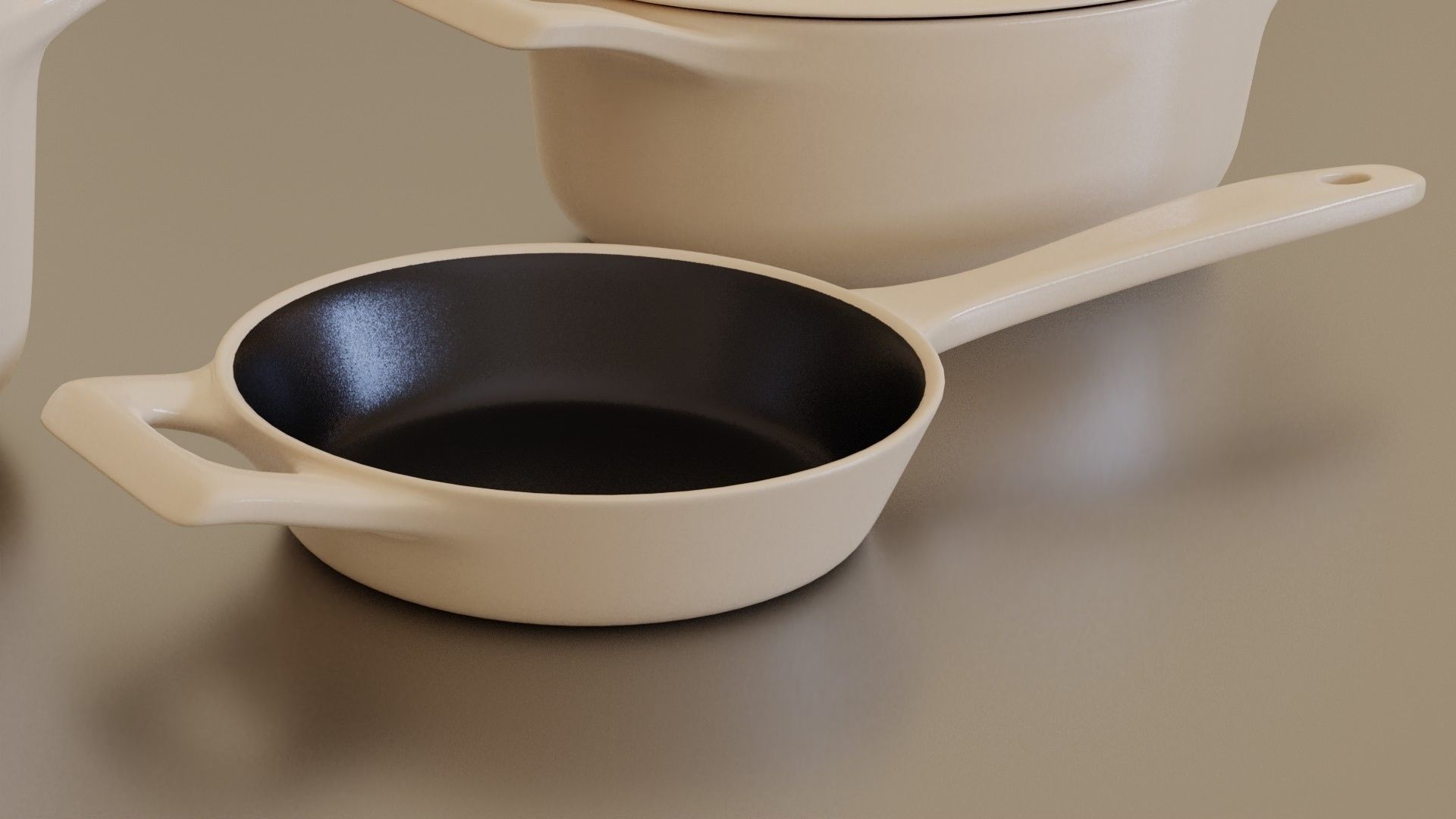 cream cast iron pan set Low-poly 3D model_5