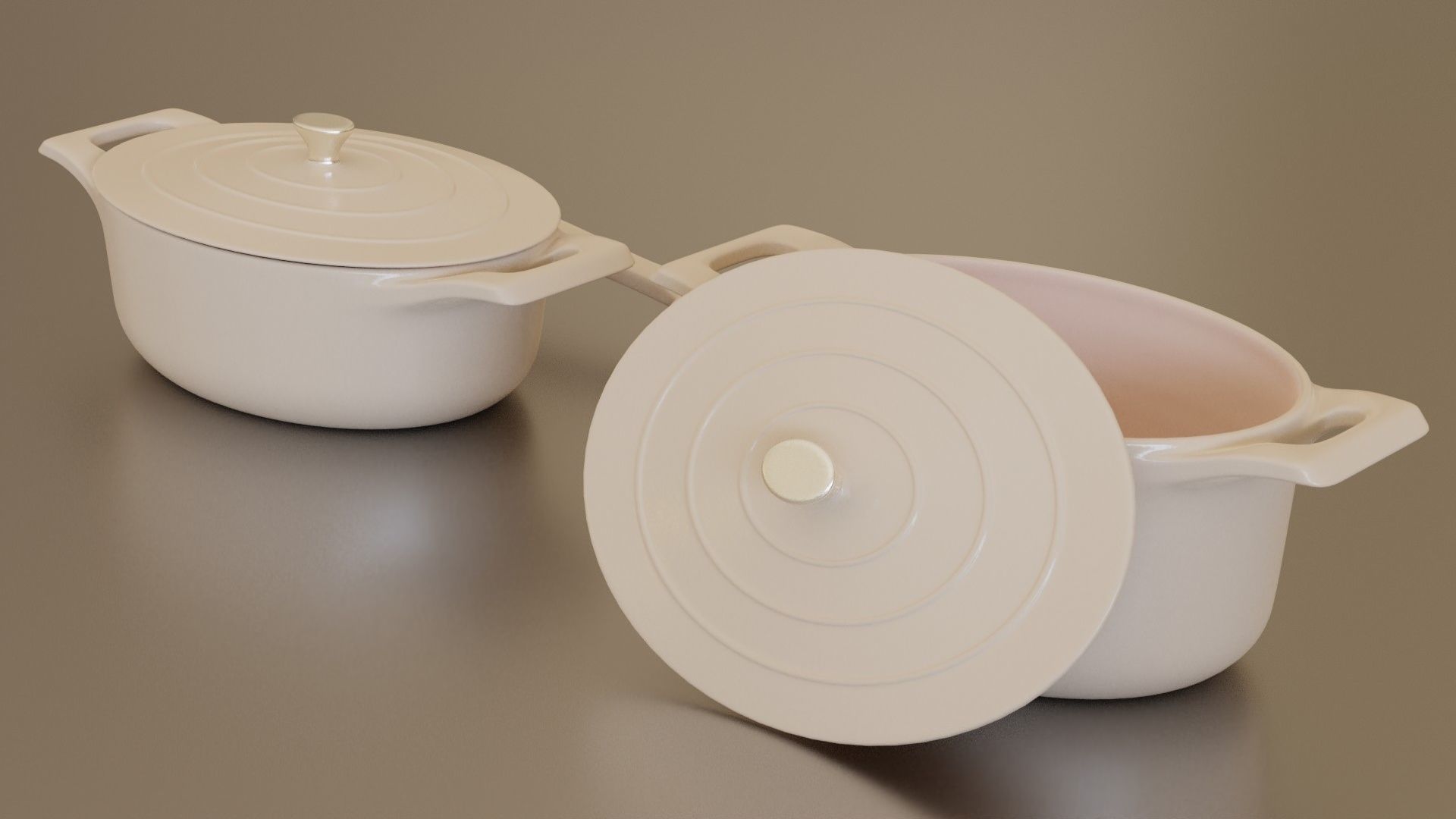 cream cast iron pan set Low-poly 3D model_4