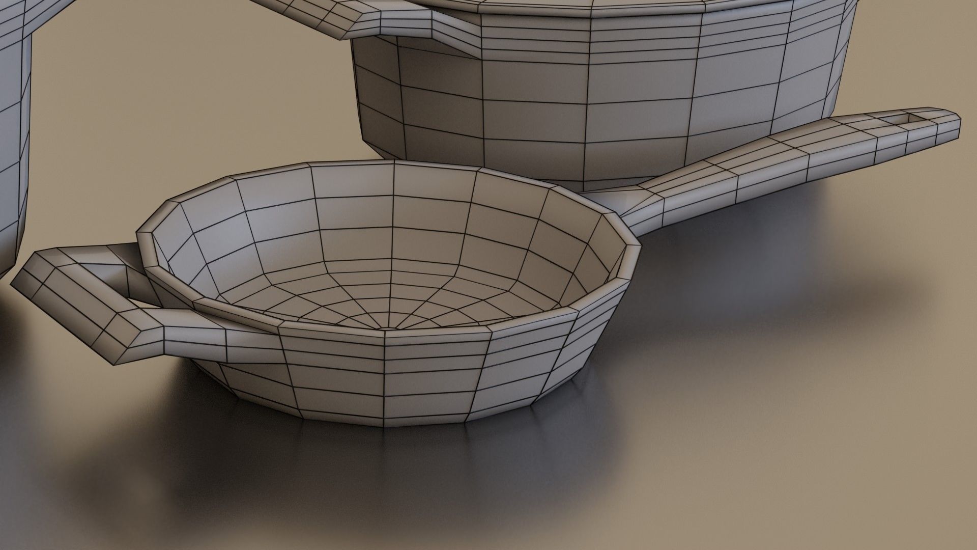 cream cast iron pan set Low-poly 3D model_8