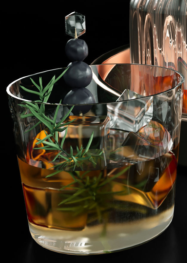 Alcohol set cocktail in glass with ice cubes 3D model_3
