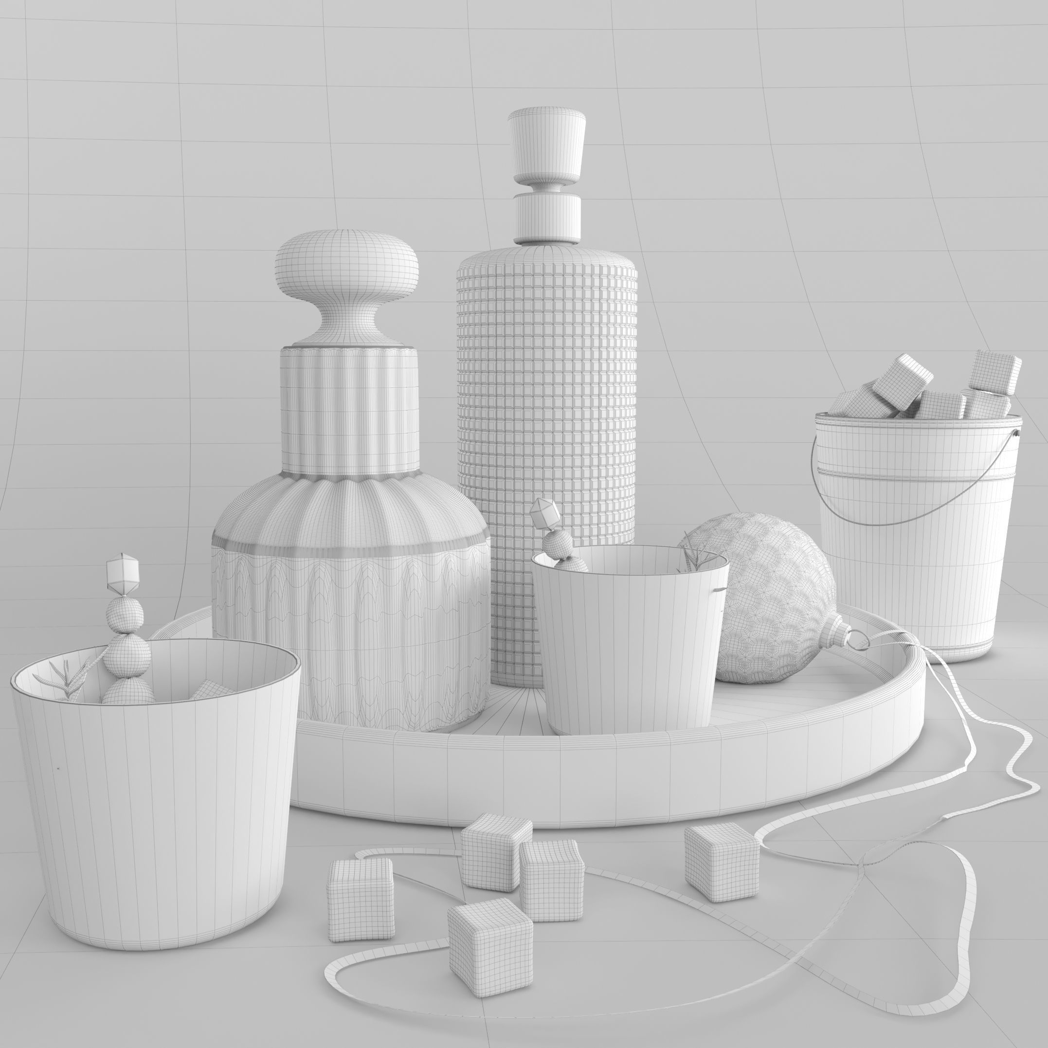 Alcohol set cocktail in glass with ice cubes 3D model_1