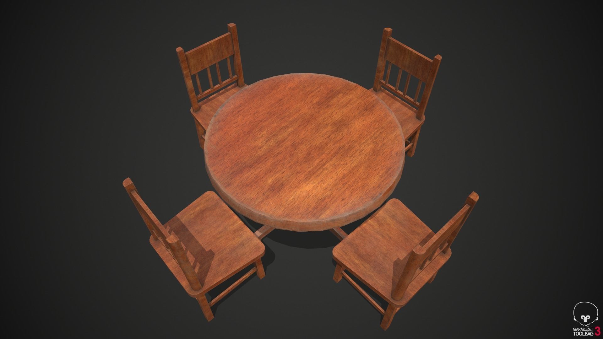 Wooden Table and Chairs Low-poly 3D model_8