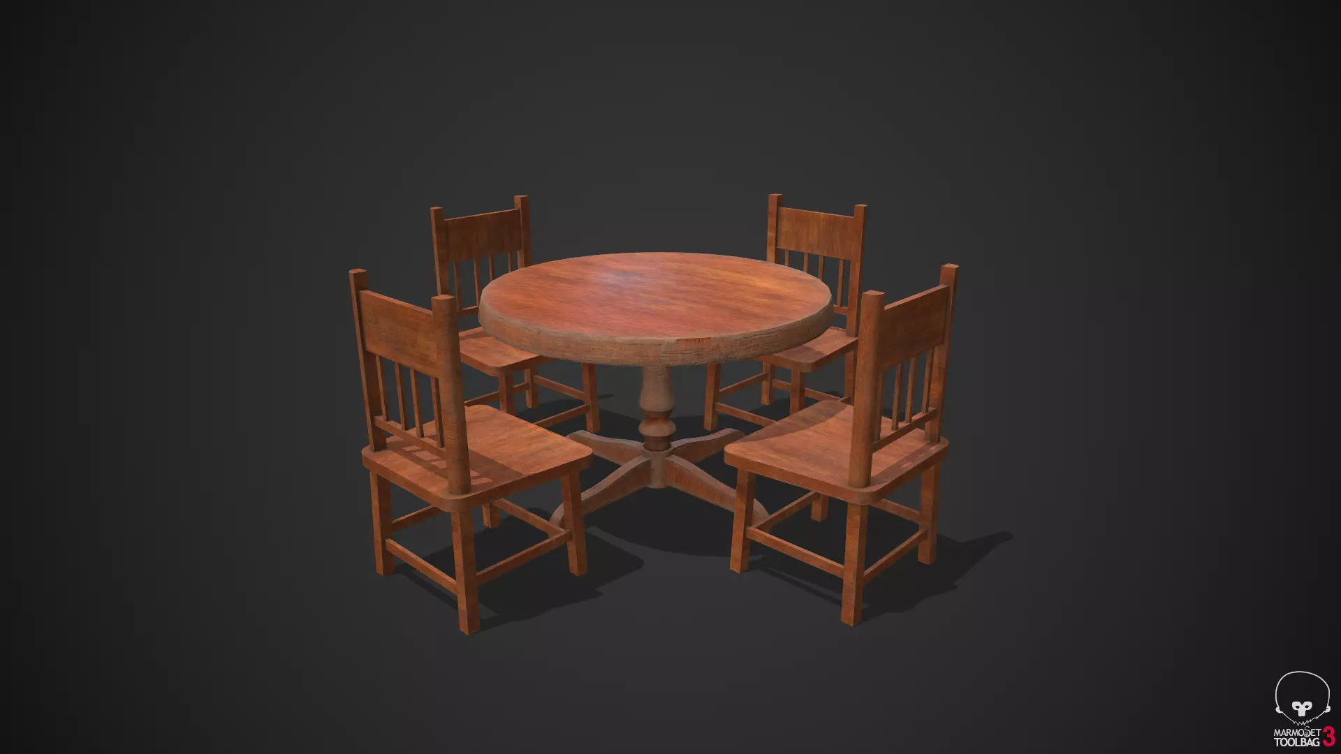 Wooden Table and Chairs Low-poly 3D model_0