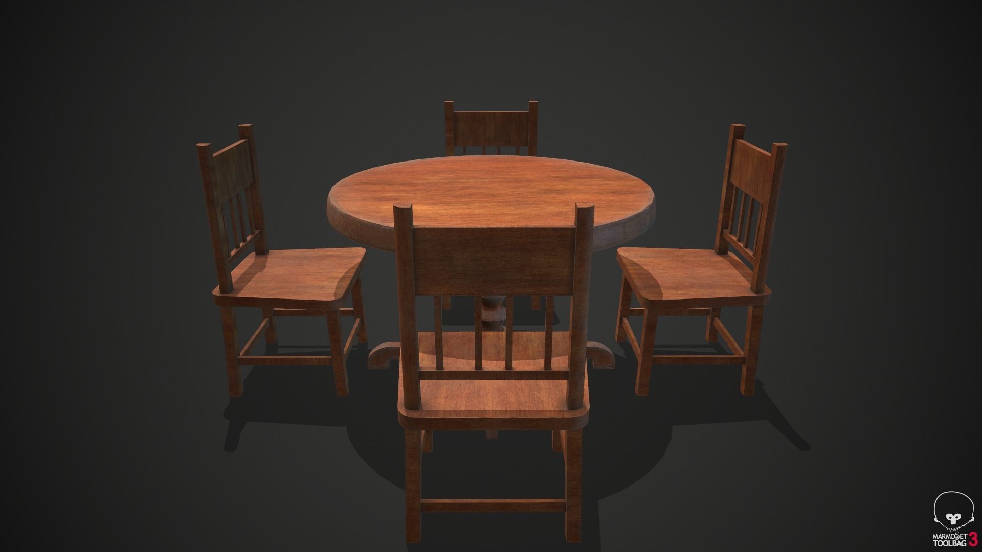 Wooden Table and Chairs Low-poly 3D model_3