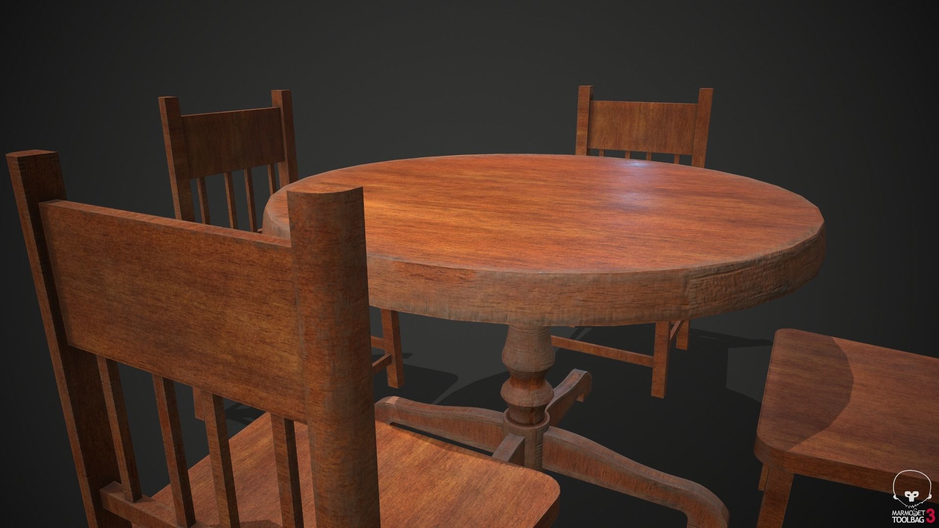 Wooden Table and Chairs Low-poly 3D model_9
