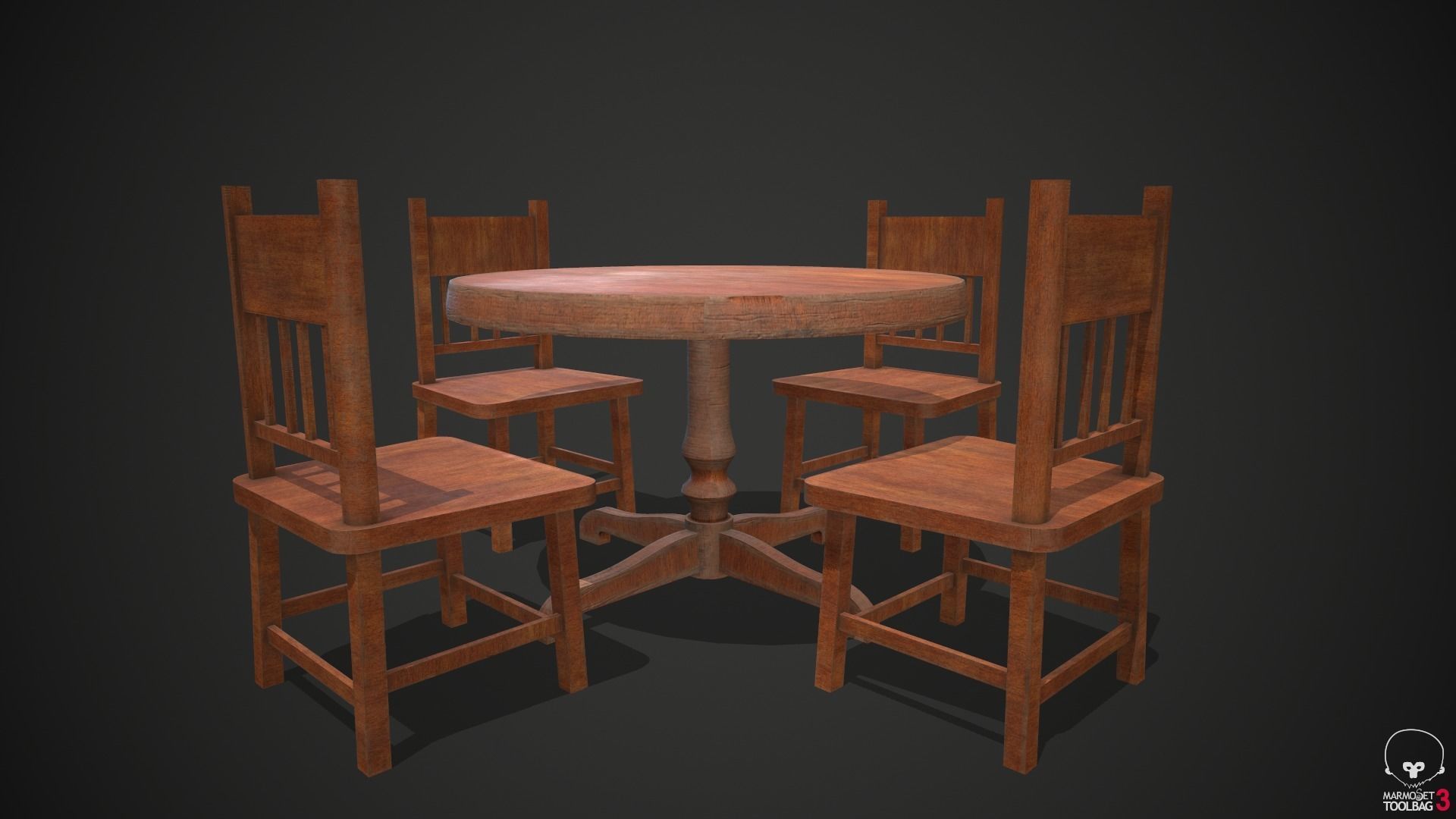 Wooden Table and Chairs Low-poly 3D model_2