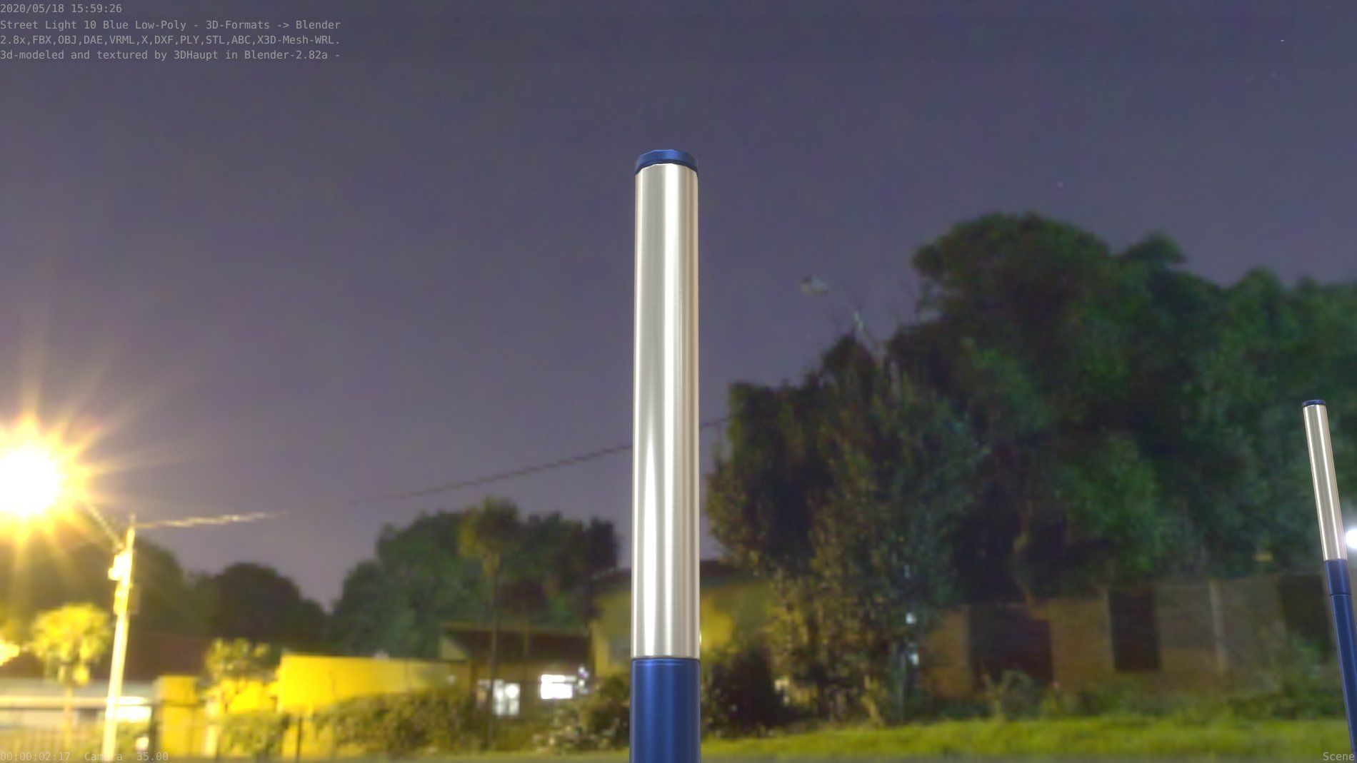 Street Light 10 Blue Low-Poly 180mm Low-poly 3D model_8