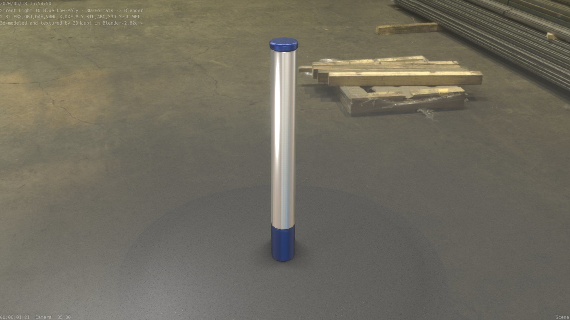 Street Light 10 Blue Low-Poly 180mm Low-poly 3D model_56