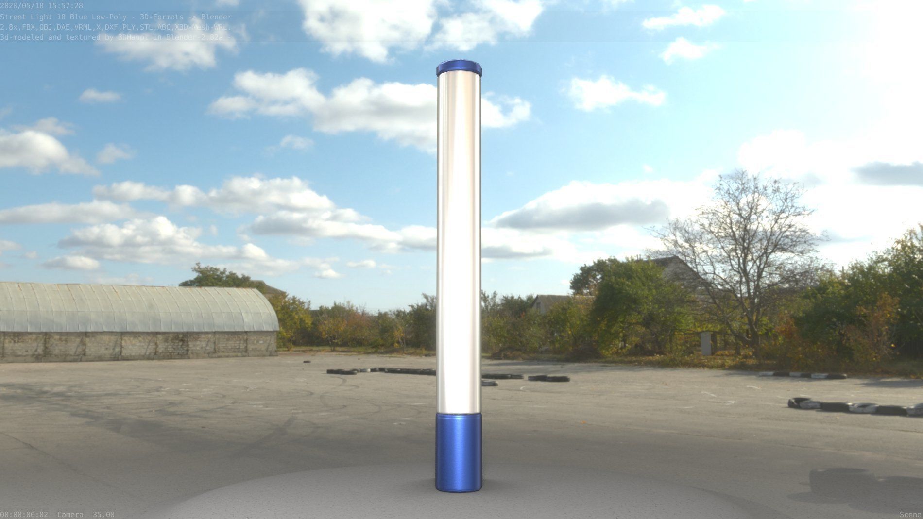 Street Light 10 Blue Low-Poly 180mm Low-poly 3D model_15