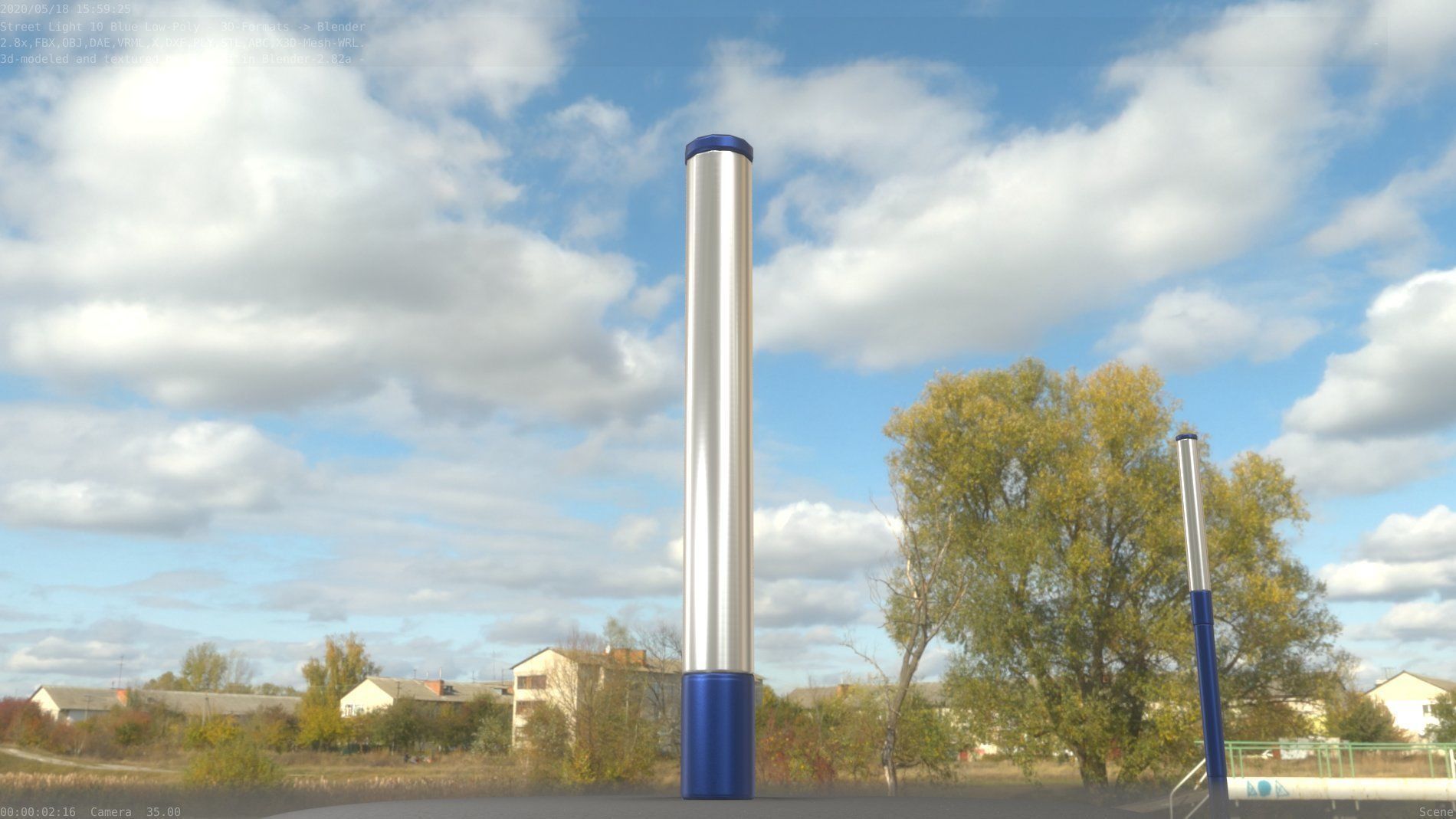 Street Light 10 Blue Low-Poly 180mm Low-poly 3D model_4