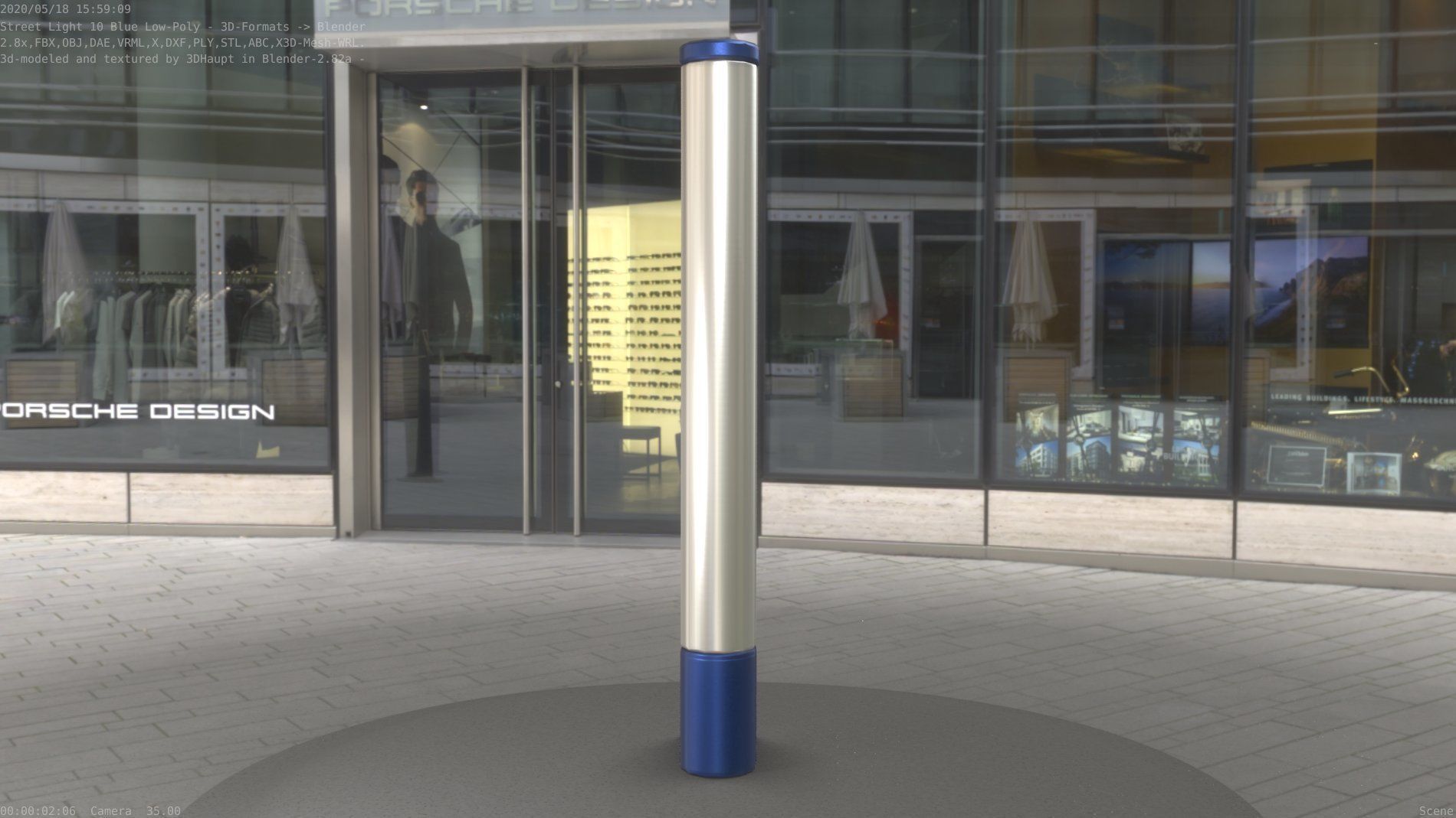 Street Light 10 Blue Low-Poly 180mm Low-poly 3D model_65