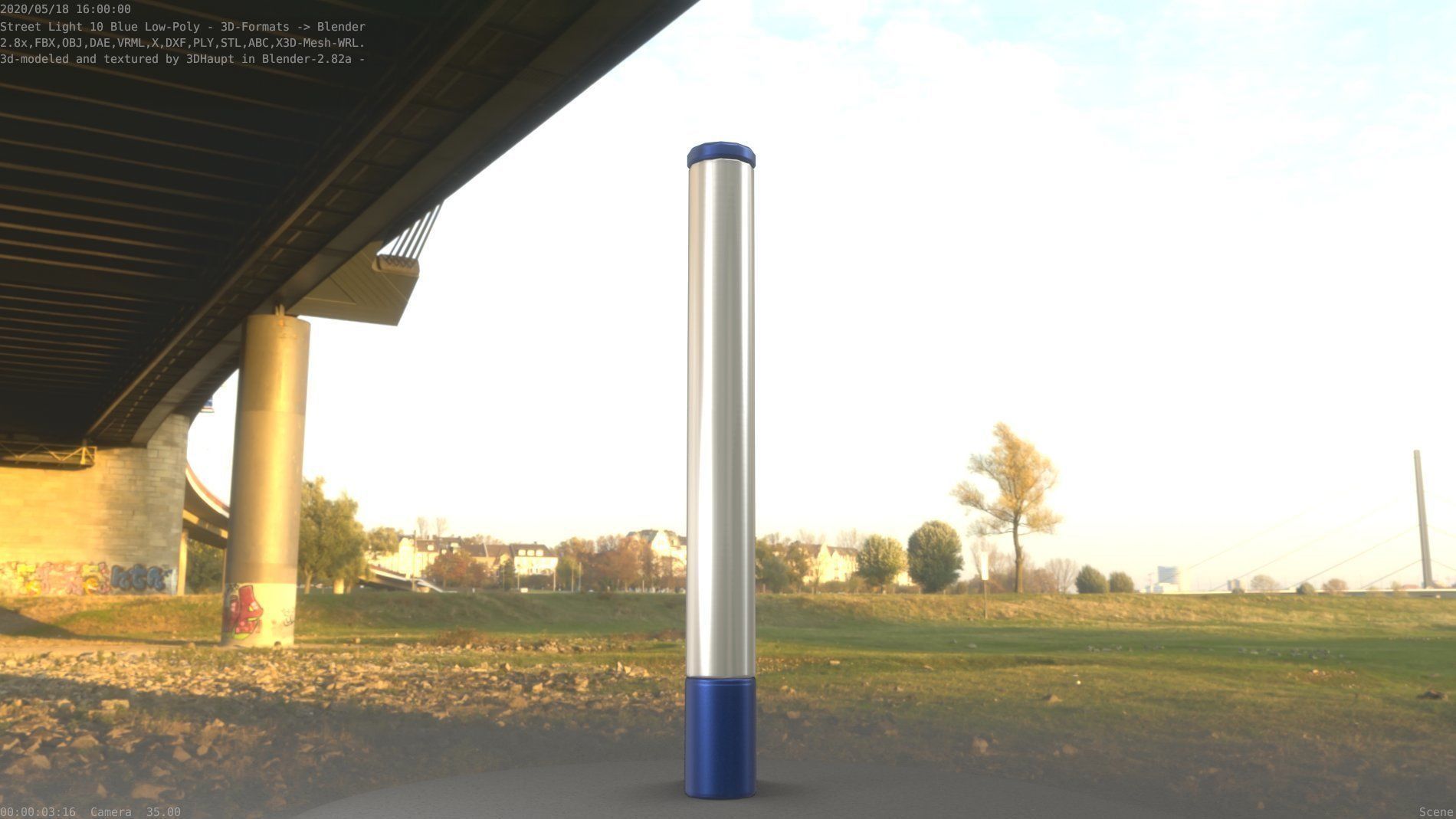 Street Light 10 Blue Low-Poly 180mm Low-poly 3D model_88