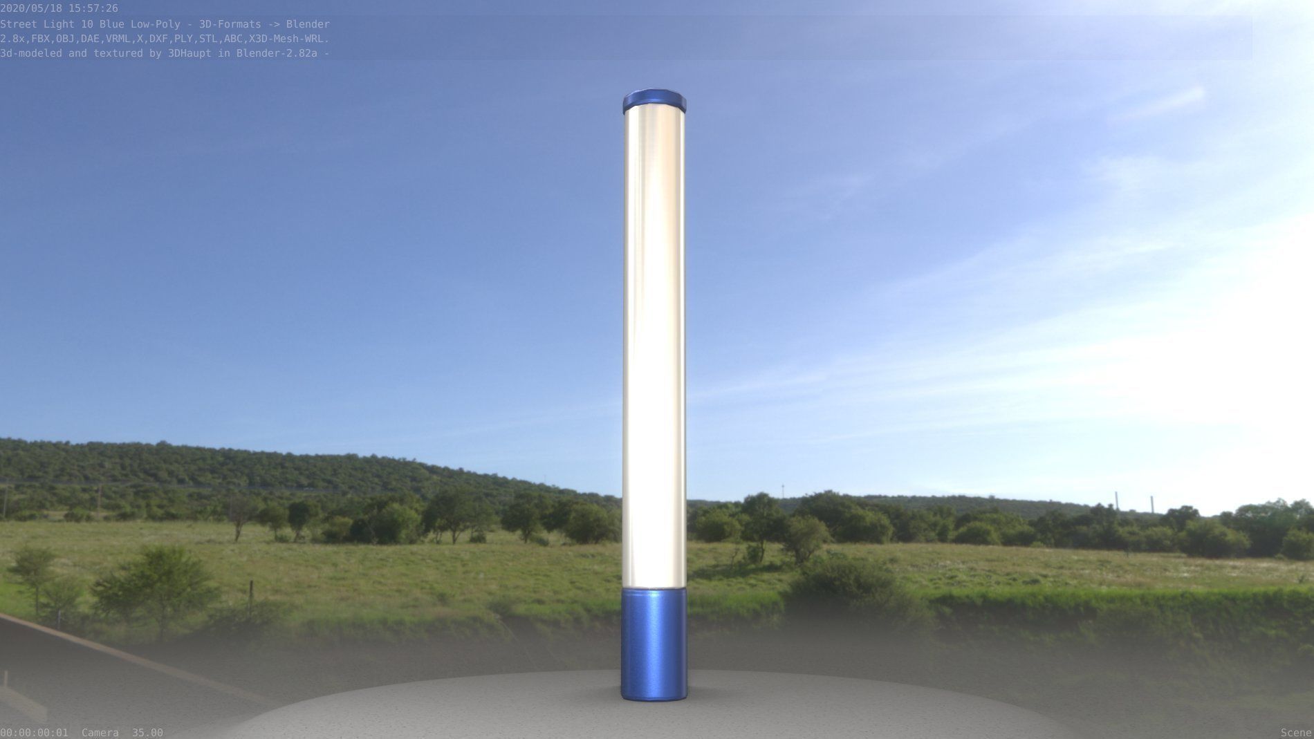 Street Light 10 Blue Low-Poly 180mm Low-poly 3D model_14