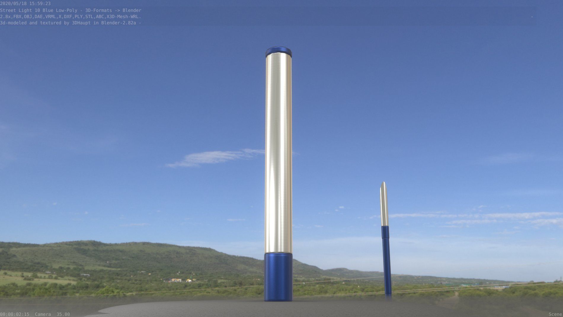 Street Light 10 Blue Low-Poly 180mm Low-poly 3D model_7