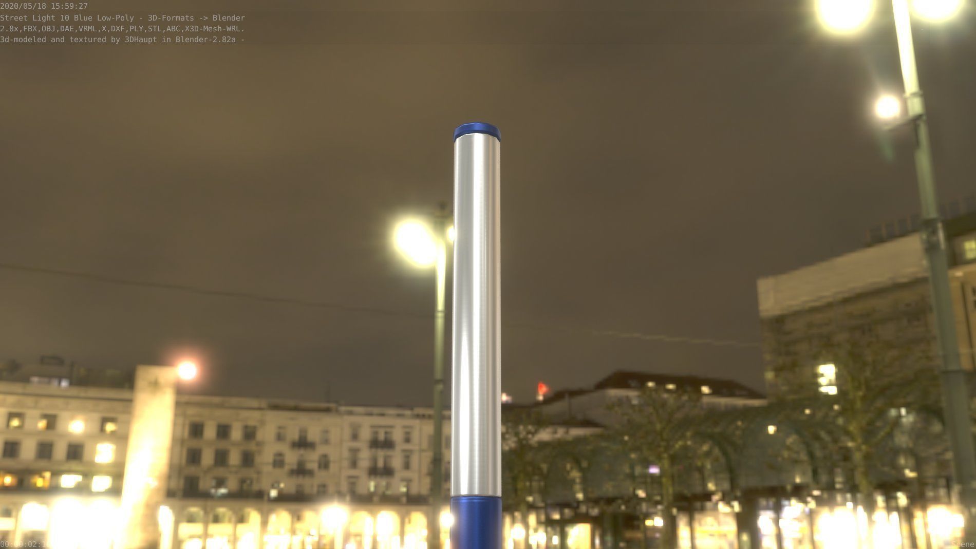 Street Light 10 Blue Low-Poly 180mm Low-poly 3D model_9