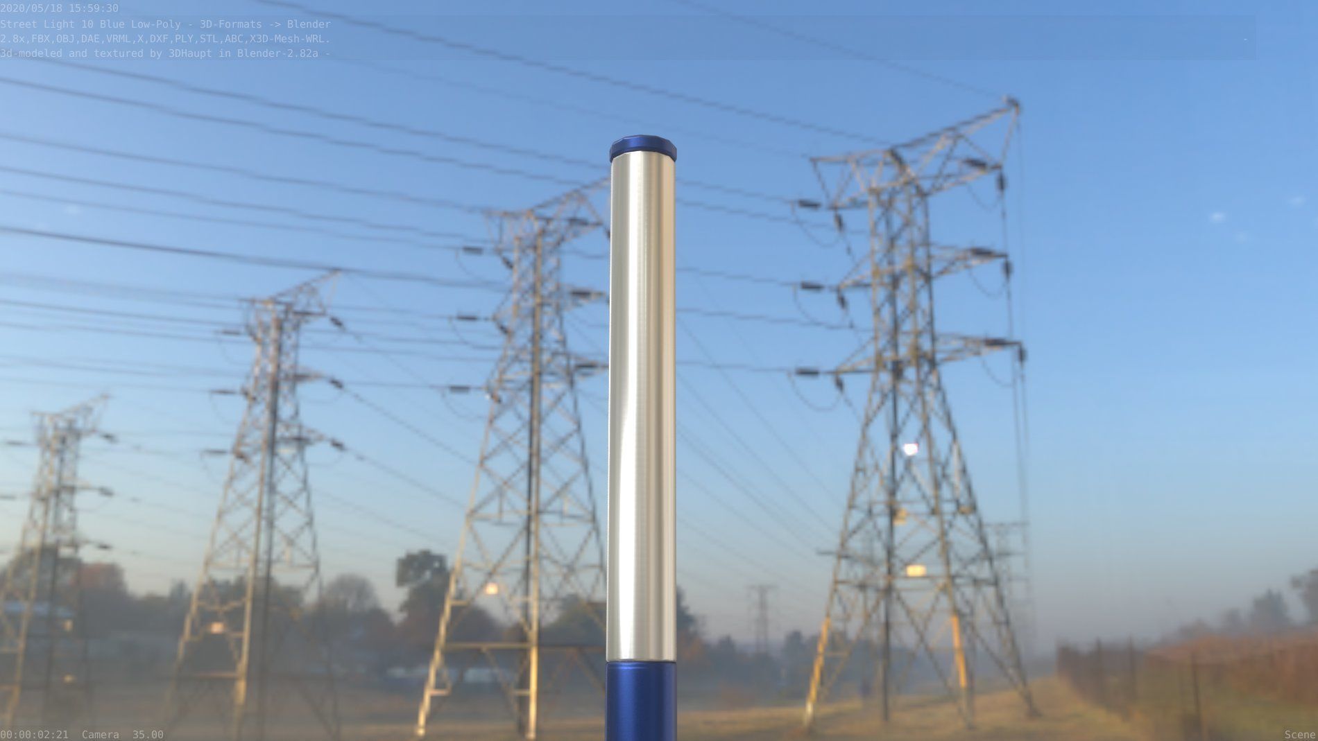 Street Light 10 Blue Low-Poly 180mm Low-poly 3D model_12