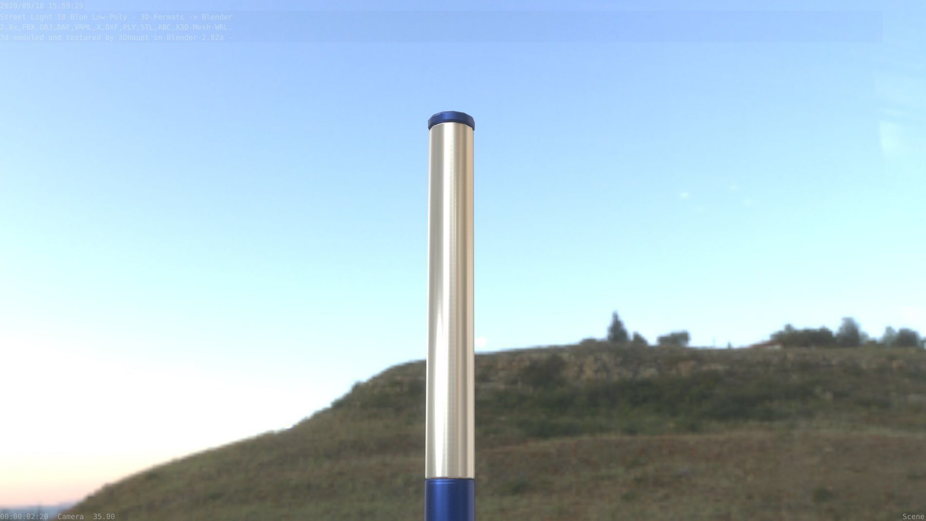 Street Light 10 Blue Low-Poly 180mm Low-poly 3D model_11